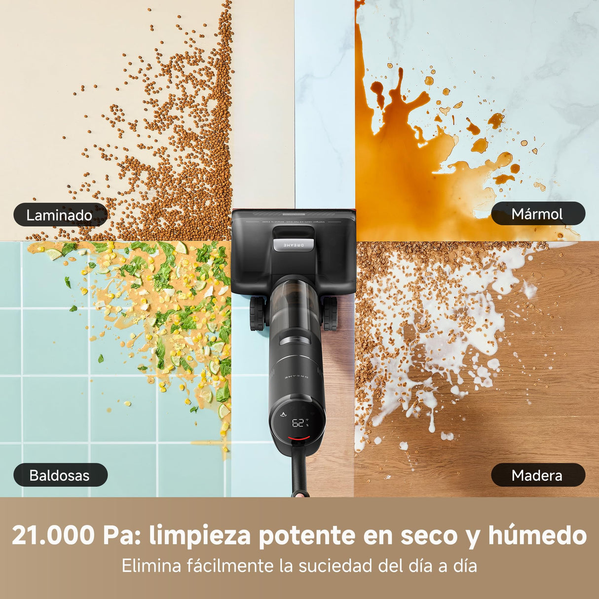 DREAME H15S Aspirador en Seco y Húmedo, Limpieza de Triple Borde, Brazo Robótico con IA, 21.000 Pa de Succión, 0 Enredos, Lava y Seca el Cepillo a 90 °C, Alcance Horizontal de 180°, Control con App