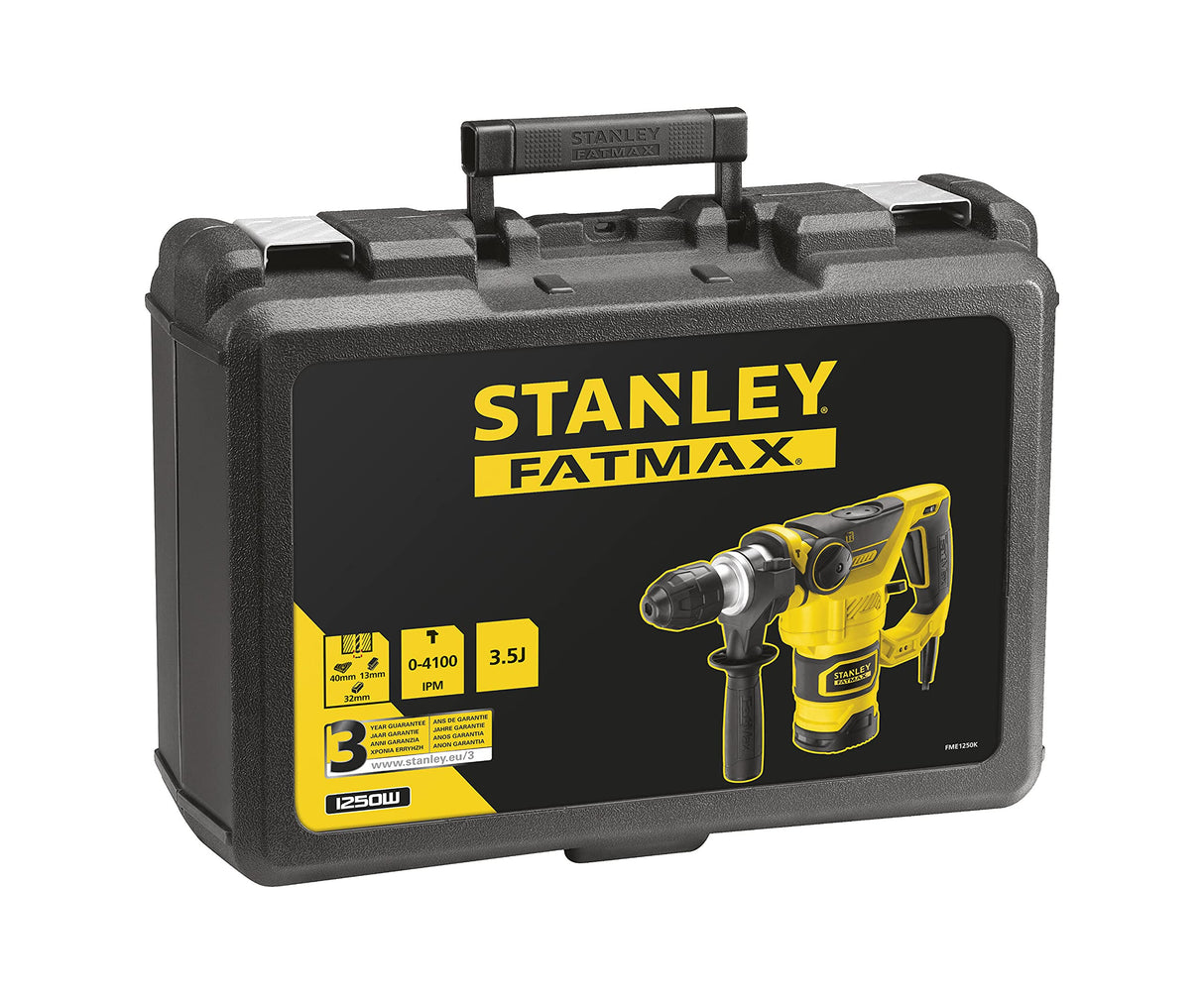 STANLEY FATMAX Martillo percutor SDS Plus 1.250W, Impacto 3.5J, Velocidad 850rpm, 3 Funciones de Golpeo, Incluye Maletín de Transporte y Accesorios Gama FATMAX, FME1250K-QS