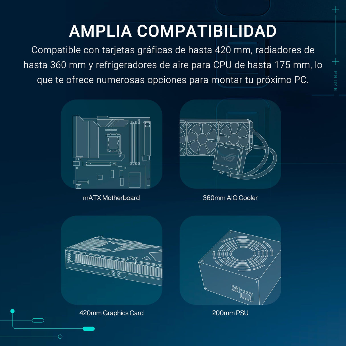 ASUS Prime AP202 ARGB Caja mATX, Cristal Curvado Templado, Compatible con gráficas de hasta 420 mm, radiadores de 360 mm, raíl de fácil extracción, ventilación de Ranura, Ventiladores ARGB, Negro