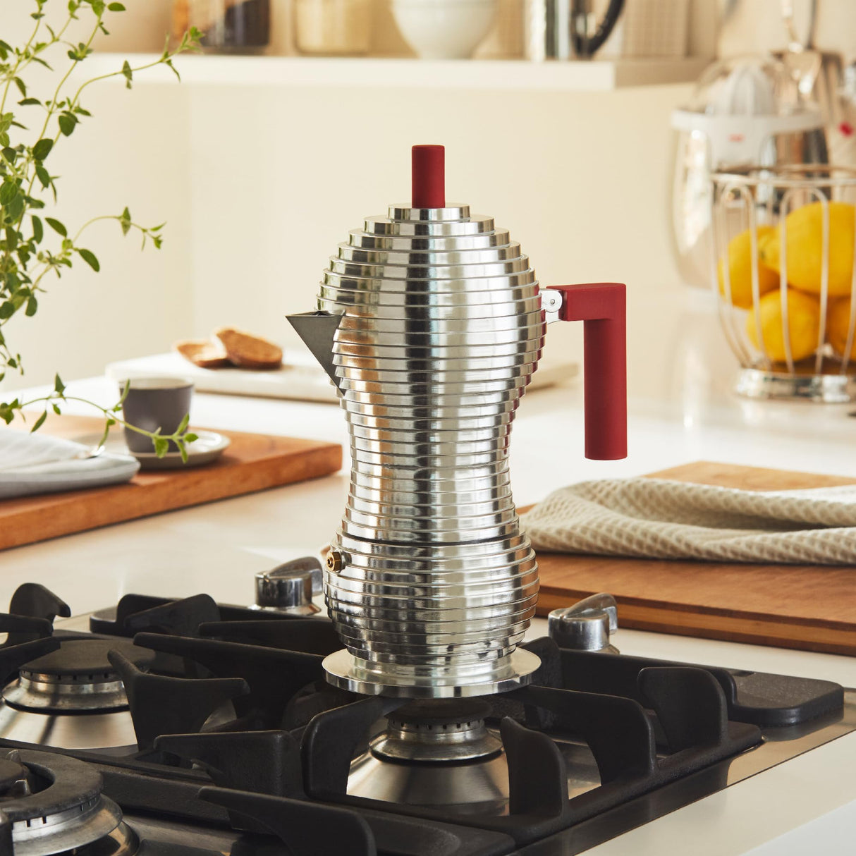 "PULCINA" CAFETERA 6 TAZAS INDUCCIÓN ROJA
