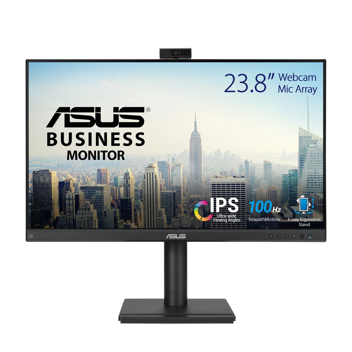 ASUS BE249QFK - Monitor para videoconferencias de 24", Full HD, IPS, 100 Hz, sin Marco, cámara Full HD, ergonómico, HDMI, Eye Care, Baja luz Azul, antiparpadeo, Montaje en Pared, sostenibilidad