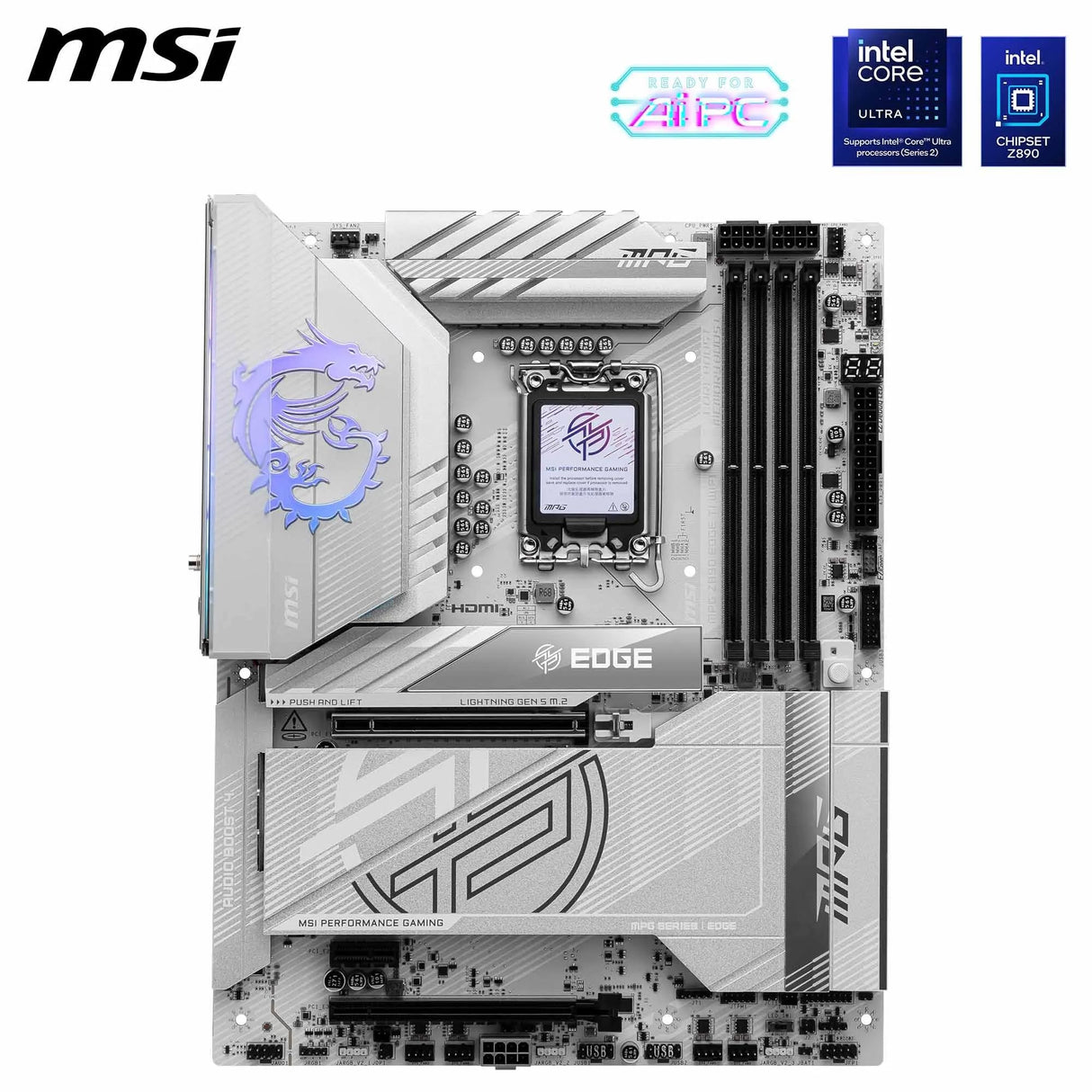 MSI MPG Z890 Edge TI WiFi, ATX - para procesadores Intel Core Ultra (Serie 2), LGA 1851 - VRM SPS 90A, Memoria DDR5 (9200+MT/s OC), PCIe 5.0 y 4.0 x16, M.2 Gen5, Wi -Fi7, LAN 5G