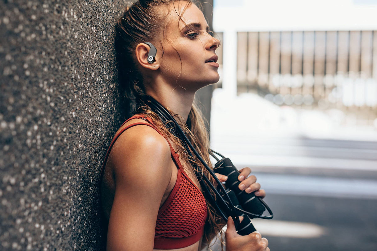 AQL Sport Boost Charge | Auriculares Bluetooth | Auriculares Bluetooth Deportivos - Estéreo Inalámbrico - Impermeable - Estuche de Carga para 5 Cargas - Negro