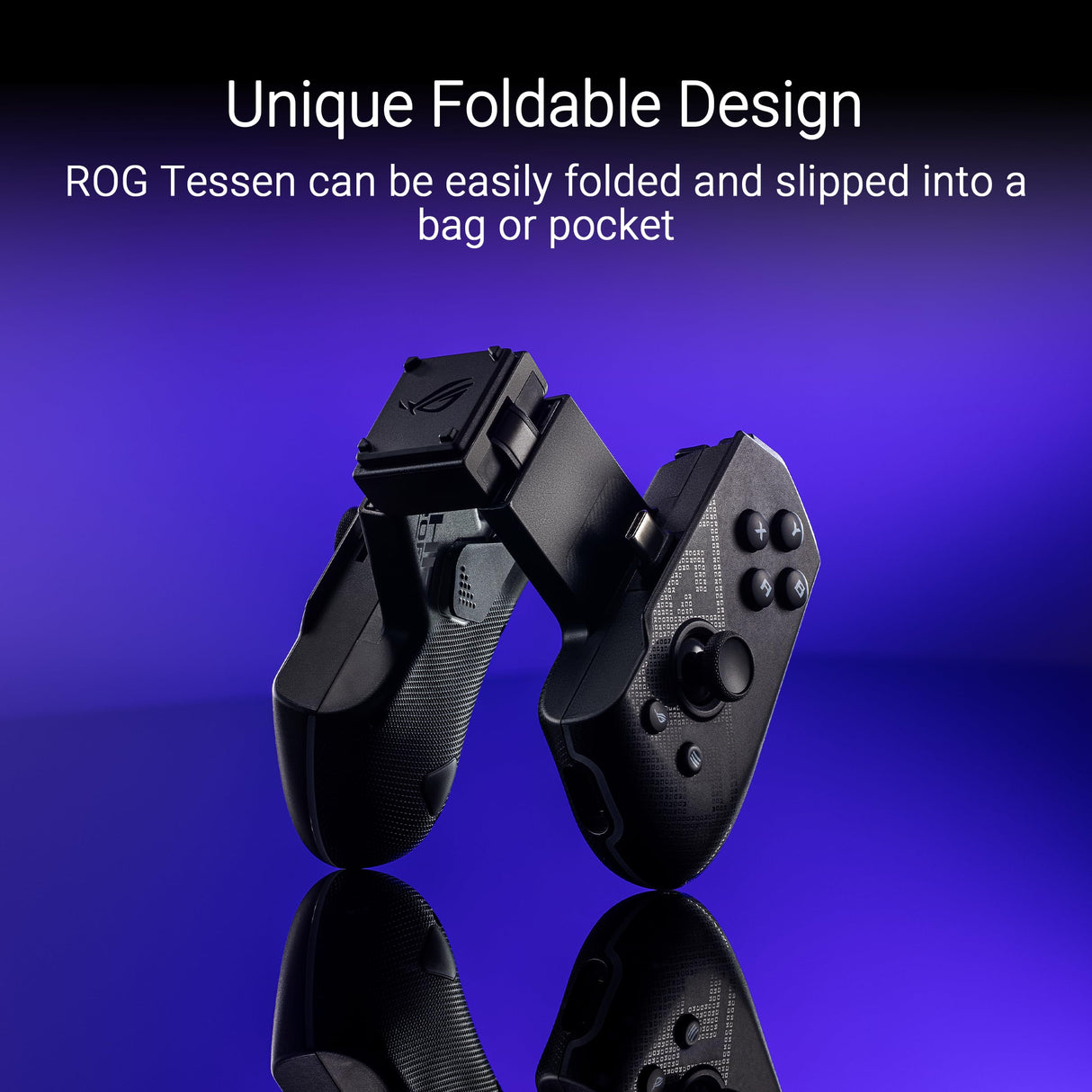 ASUS ROG Tessen - Controlador Gaming para móviles Android, diseño plegable, palancas traseras de aluminio programables, ROG Button, interruptores mecánicos, USB-C de 18 vatios y Aura RGB