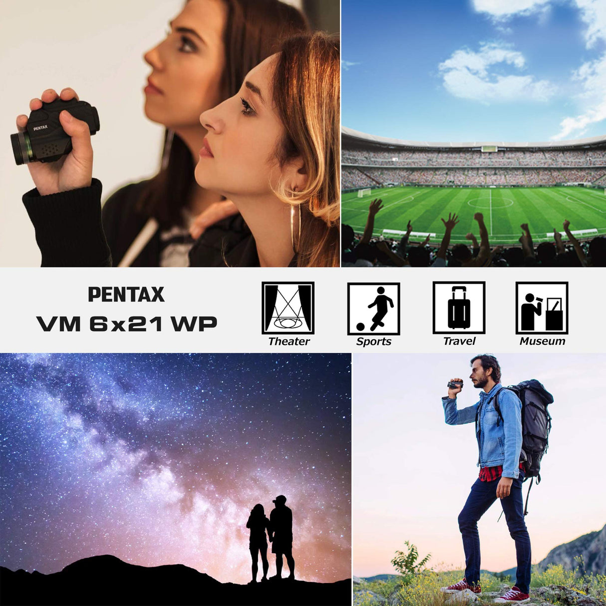 Pentax 63620 Monocular VM 6x21 WP Fácil de Usar con una Sola Mano Visión Brillante y Clara con Alto Contraste y excelente Rendimiento óptico Impermeable hasta 1 m Distancia mínima de Enfoque de 70cm