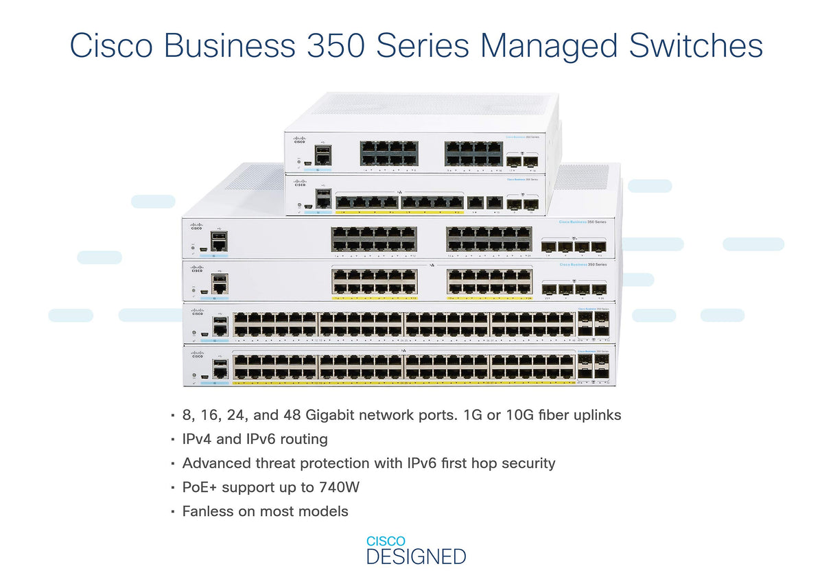 Cisco Switch gestionado Cisco Business CBS350-16P-2G | 16 puertos GE | PoE | 2 x SFP de 1 G | Protección limitada de por vida (CBS350-16P-2G)