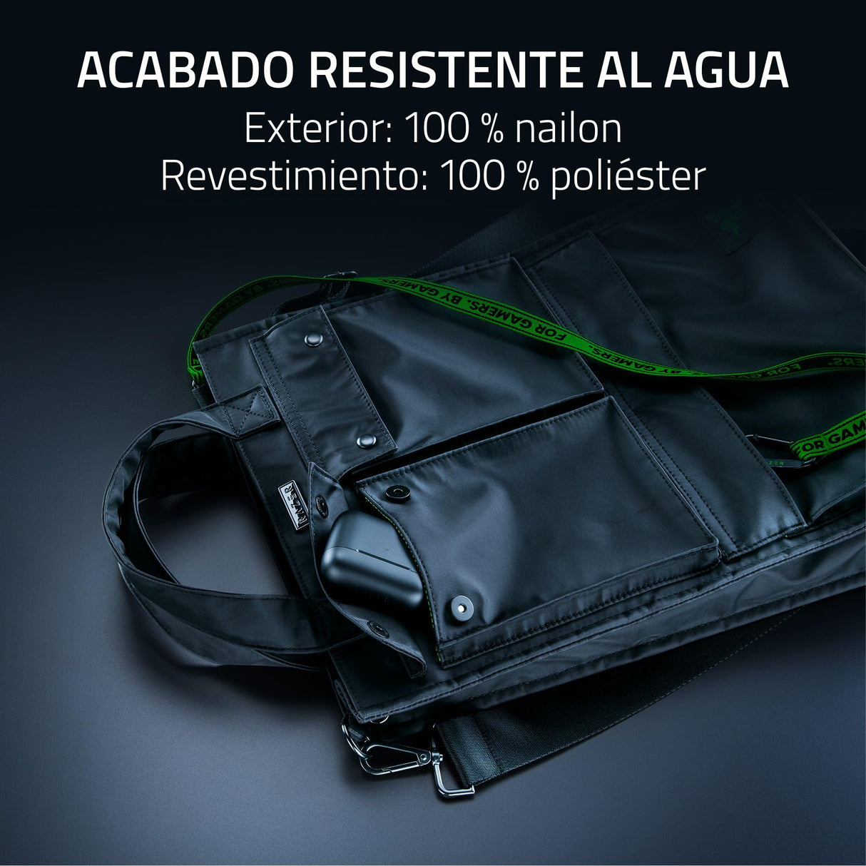 Razer Xanthus Tote Bag - Compartimento acolchado dedicado para portátil - Se adapta a portátiles de hasta 16» - Nylon repelente al agua - Transporte bidireccional con correa de hombro desmontable
