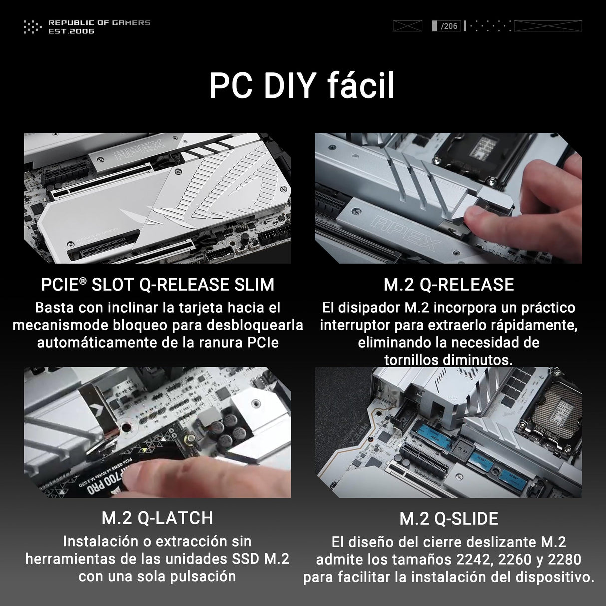 ASUS ROG Maximus Z890 Apex - Placa Base ATX, 22+1+2+2 etapas de Potencia, DDR5, PCIe 5.0 Compatible con GPU de última generación, Seis M.2, WiFi 7, AI Overclocking, PCIe Q-Release Slim