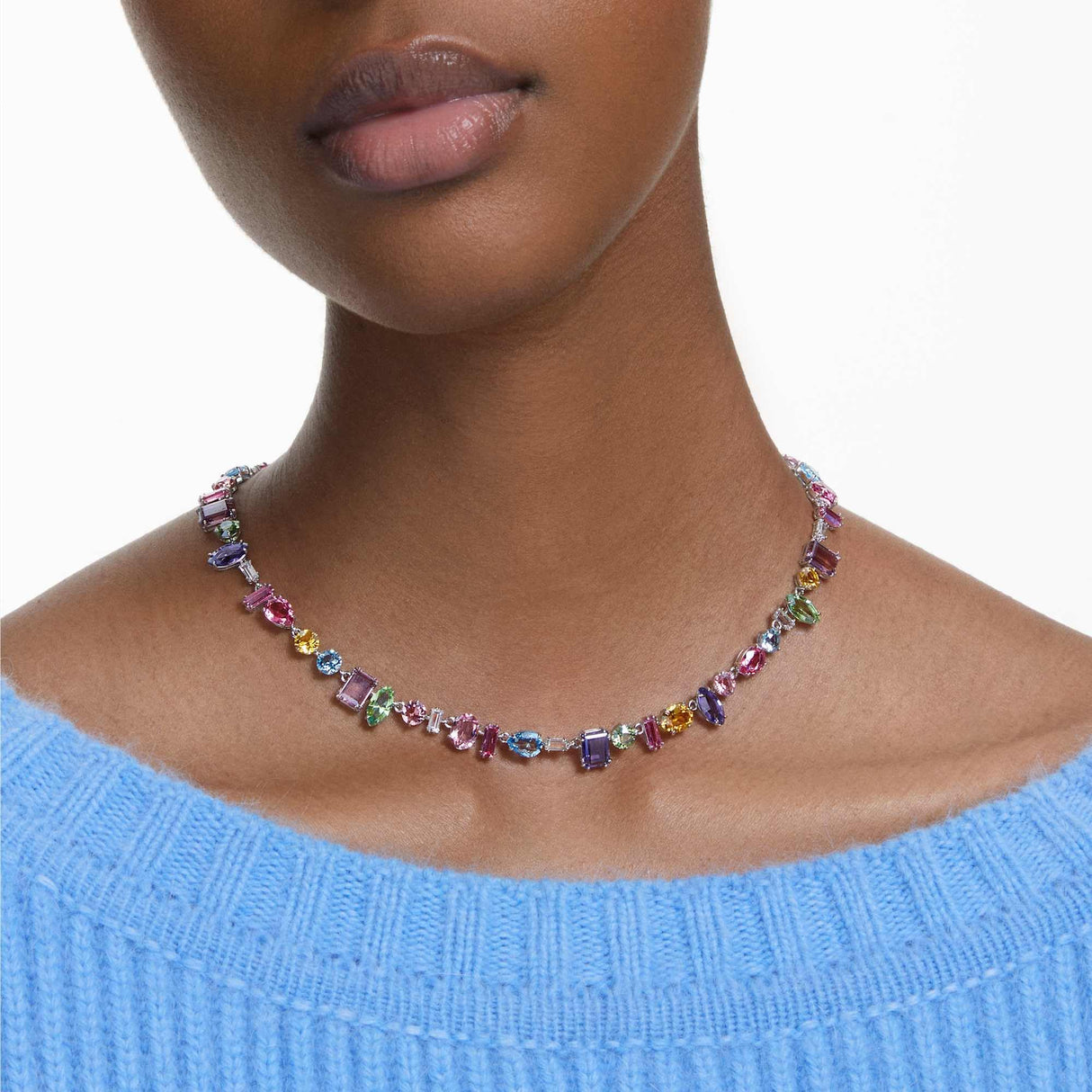 Swarovski Collar Gema, Cristales Multicolor, Baño de Rodio