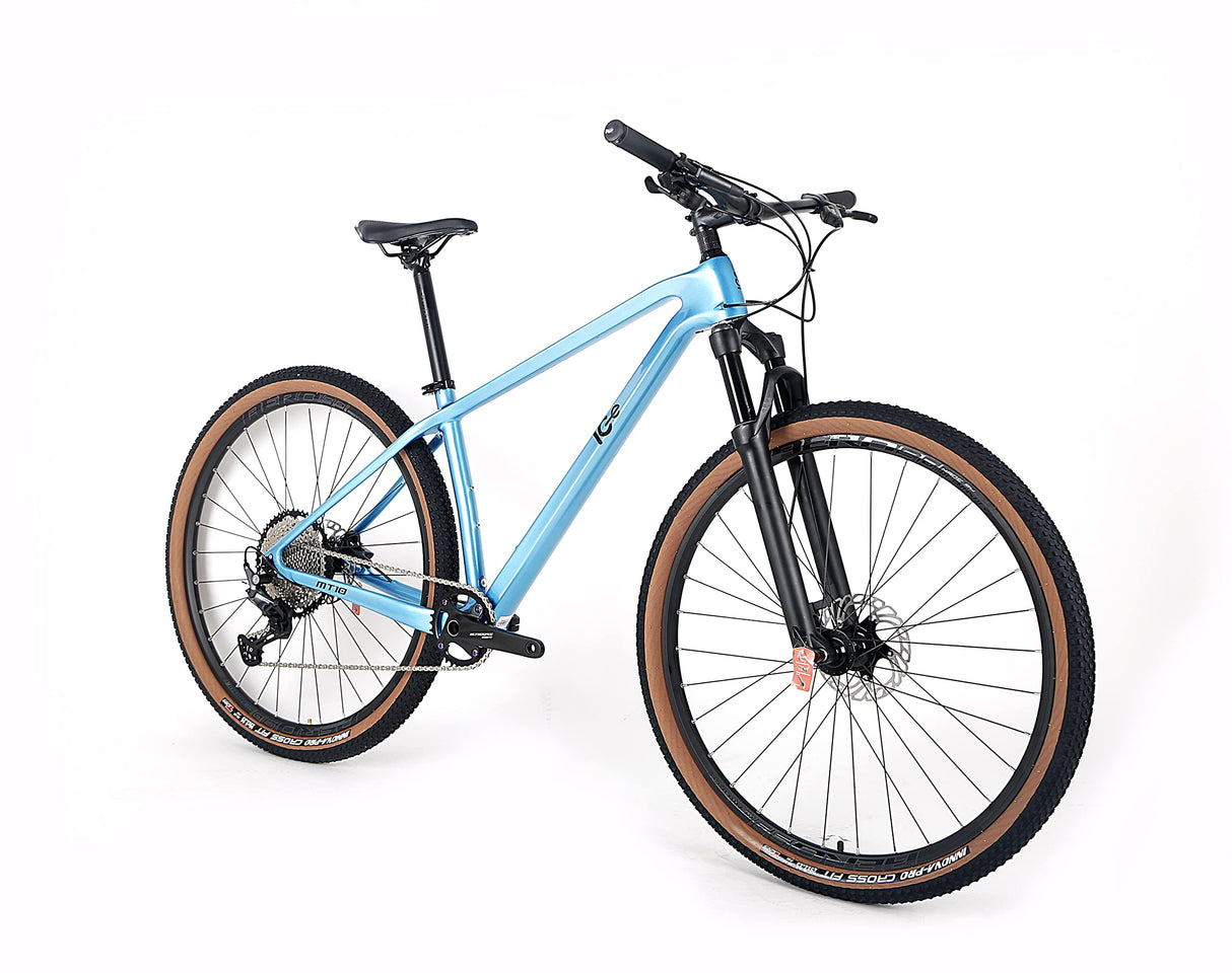 ICe Bicicleta de montaña MT10 Cuadro de Fibra de Carbono, Rueda 29', monoplato, 12V (Azul, 15')