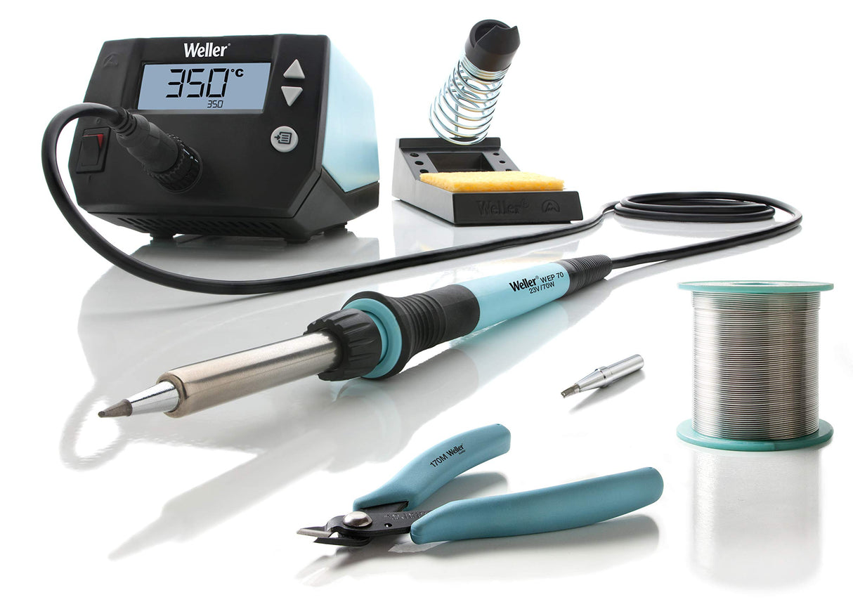 Weller WE 1010 (T0053298390) Kit Educativo 230V Estación de Soldadura de 1 Canal con 2 Puntas de Soldadura, Cortadores Laterales y Alambre de Soldadura, Rango de Temperatura 100 ° C - 450 ° C, Azul