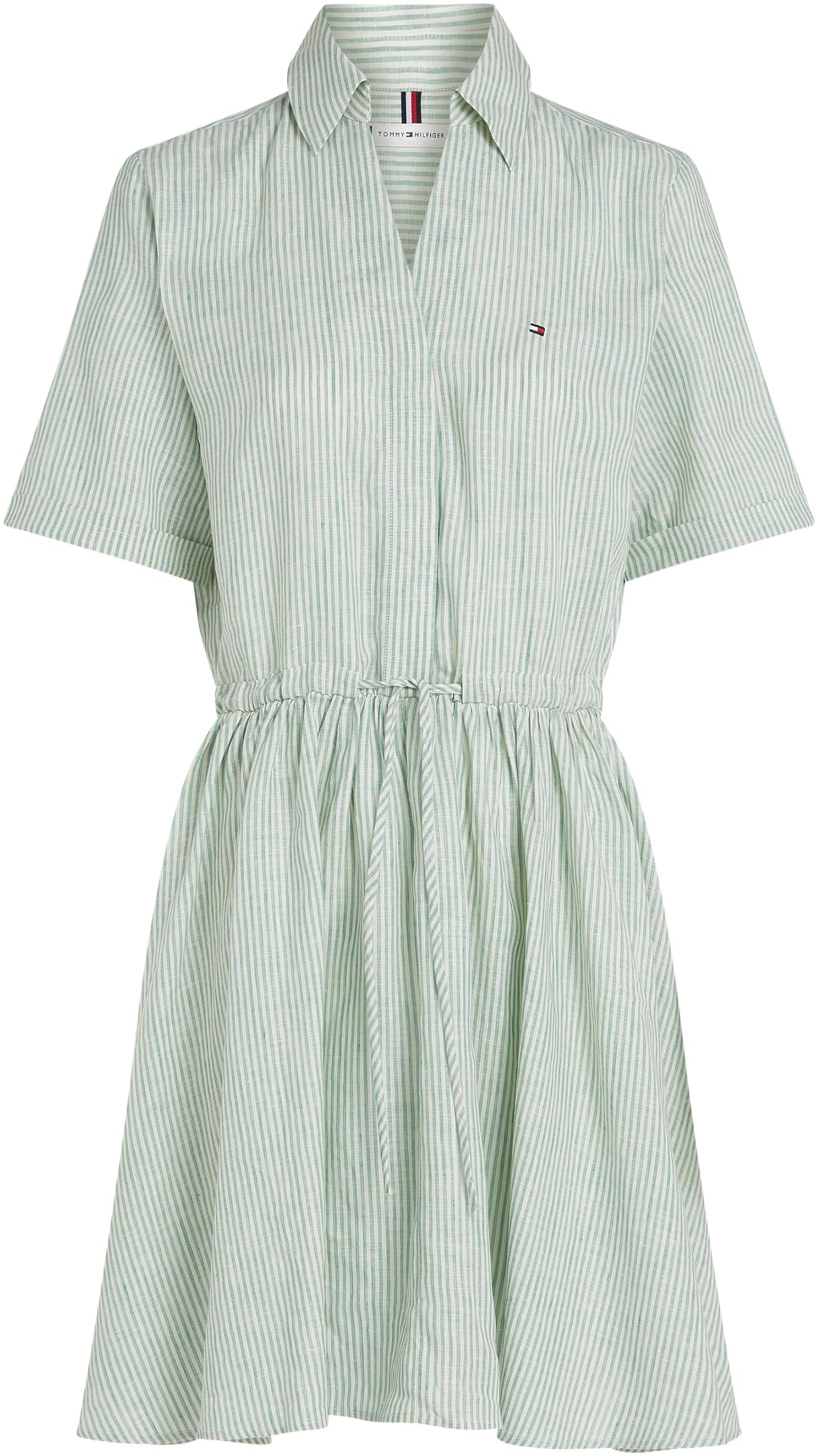Tommy Hilfiger Vestido Mujer Linen Short con cinturón, Multicolor (Classic Ithaca/Fort Green), 36