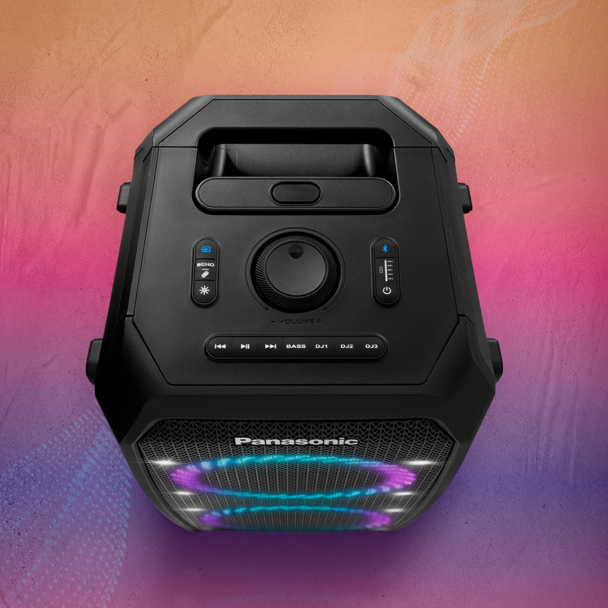 Panasonic SC-BMAX30 Altavoz Portátil para Fiestas con Bluetooth, Luces Integradas, Entrada Bass Reflex, 320 W, 14h de autonomía, USB, IPX4, Entradas para Guitarra y Micrófono para Karaoke, Negro