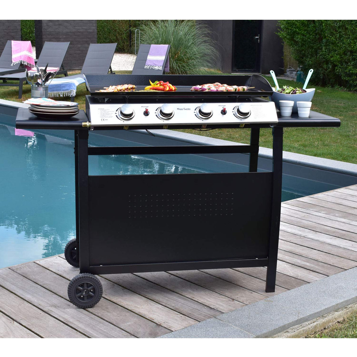 Happy Garden Plancha de Gas Valencia 4 quemadores 10kW + Carrito