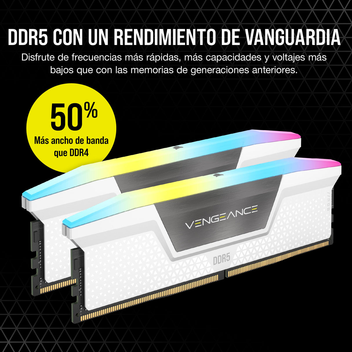 CORSAIR Vengeance RGB DDR5 RAM 32GB (2x16GB) 6400MHz CL32-40-40-84 1.40V AMD Expo Intel XMP 3.0 Memoria de Ordenador de Sobremesa – Blanco (CMH32GX5M2B6400Z32W)