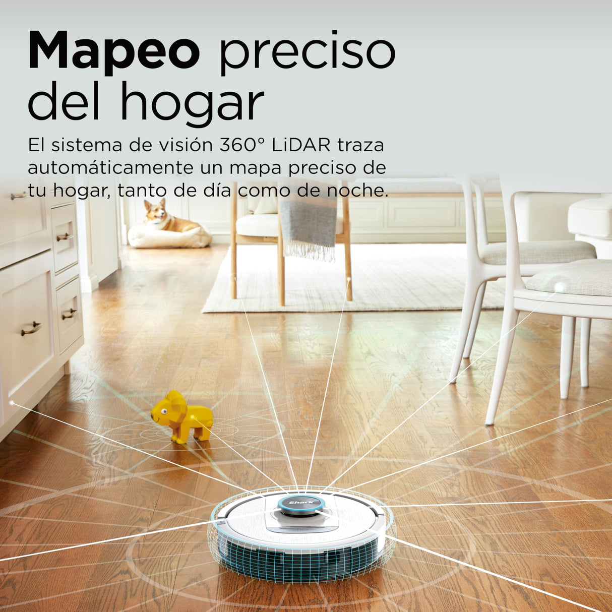 Shark PowerDetect Robot Aspirador, Vaciado automático, navegación 3D y LiDAR, Base antialérgenos, tecnología NeverStuck, para alfombras, Suelos y Pelo de Mascotas, WiFi/App, Blanco, AV2820VEEUWH