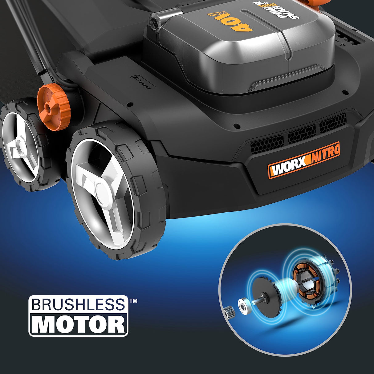 WORX Nitro WG855E.9 - Escarificador de batería y aireador de césped (hasta 400 ㎡, Ancho de Trabajo de 36 cm, Motor sin escobillas, 4 Niveles de Ajuste de Altura, Incluye Bolsa de Hierba de 40 L, sin