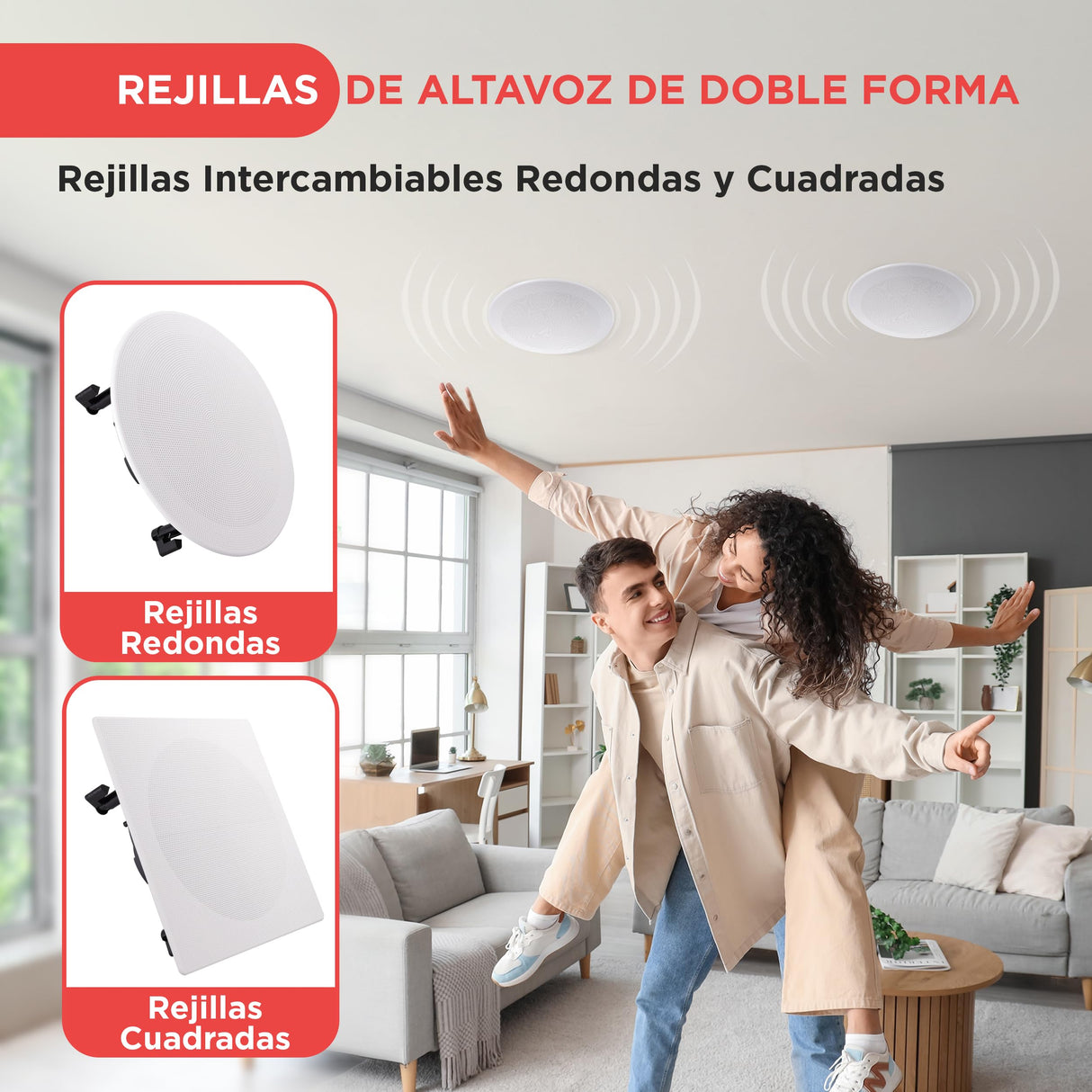 Pyle Altavoces empotrables, Pared, Techo, 10”, 300W, Dos vias, Rejilla Intercambiable Redonda y Cuadrada