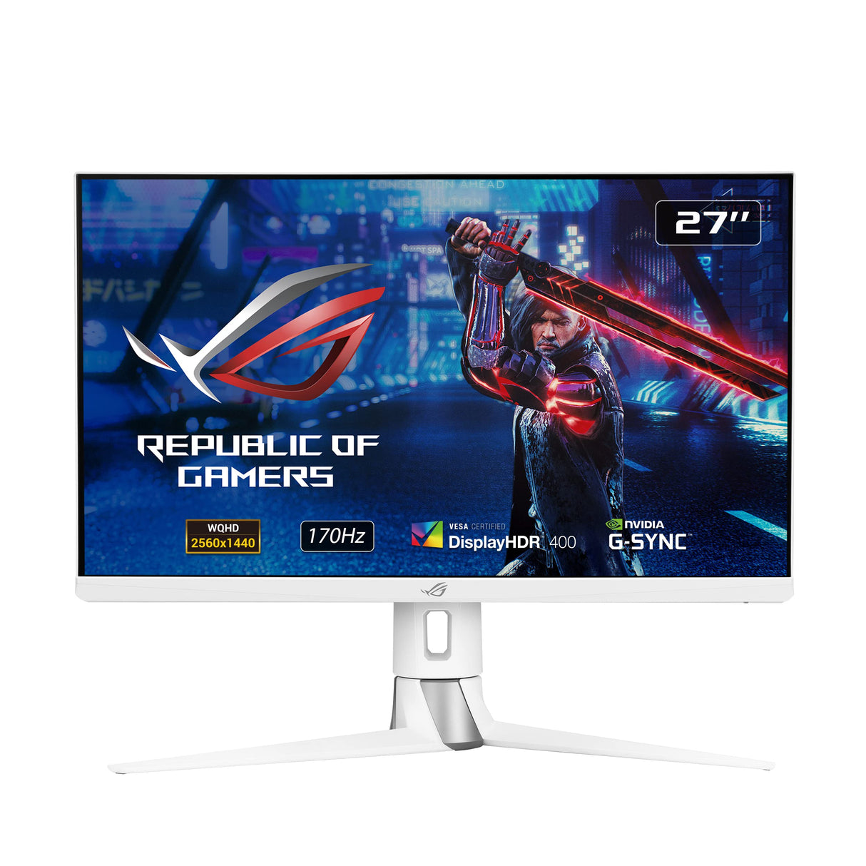 Asus XG27AQ-W ROG Strix Monitor de Gaming, Fast IPS, 27 Pulgadas, WQHD 2560 × 1440, hasta 170 Hz, 1 ms GTG, ELMB Sync, G-Sync Compatible, Display HDR 400