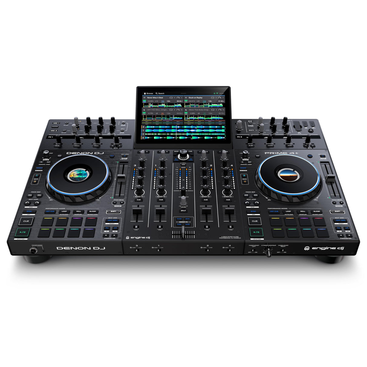 Denon DJ PRIME 4+ controlador DJ autónomo con Separación de Stems en 4 Decks, streaming por wifi, Mezclador, pantalla táctil 10,1", control de luces
