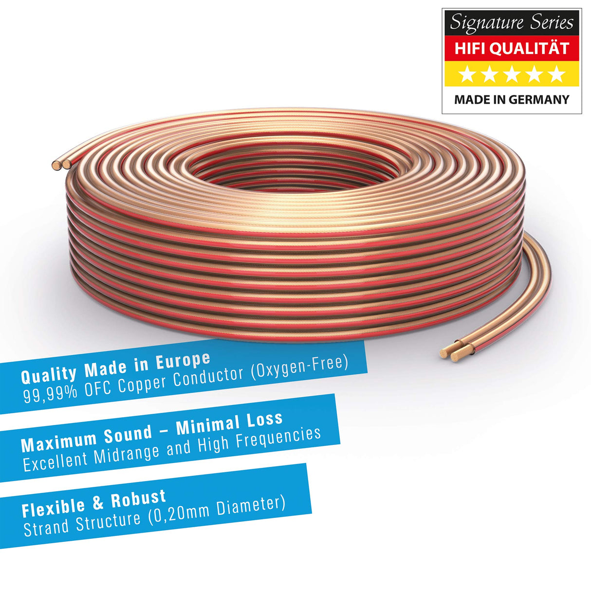 PureLink SP060-100 Cable de Altavoz 2x2.5 mm² (99.9% OFC Alambre de Cobre sólido 0.20mm) Cable de Altavoz de Alta fidelidad, 100m, Transparente