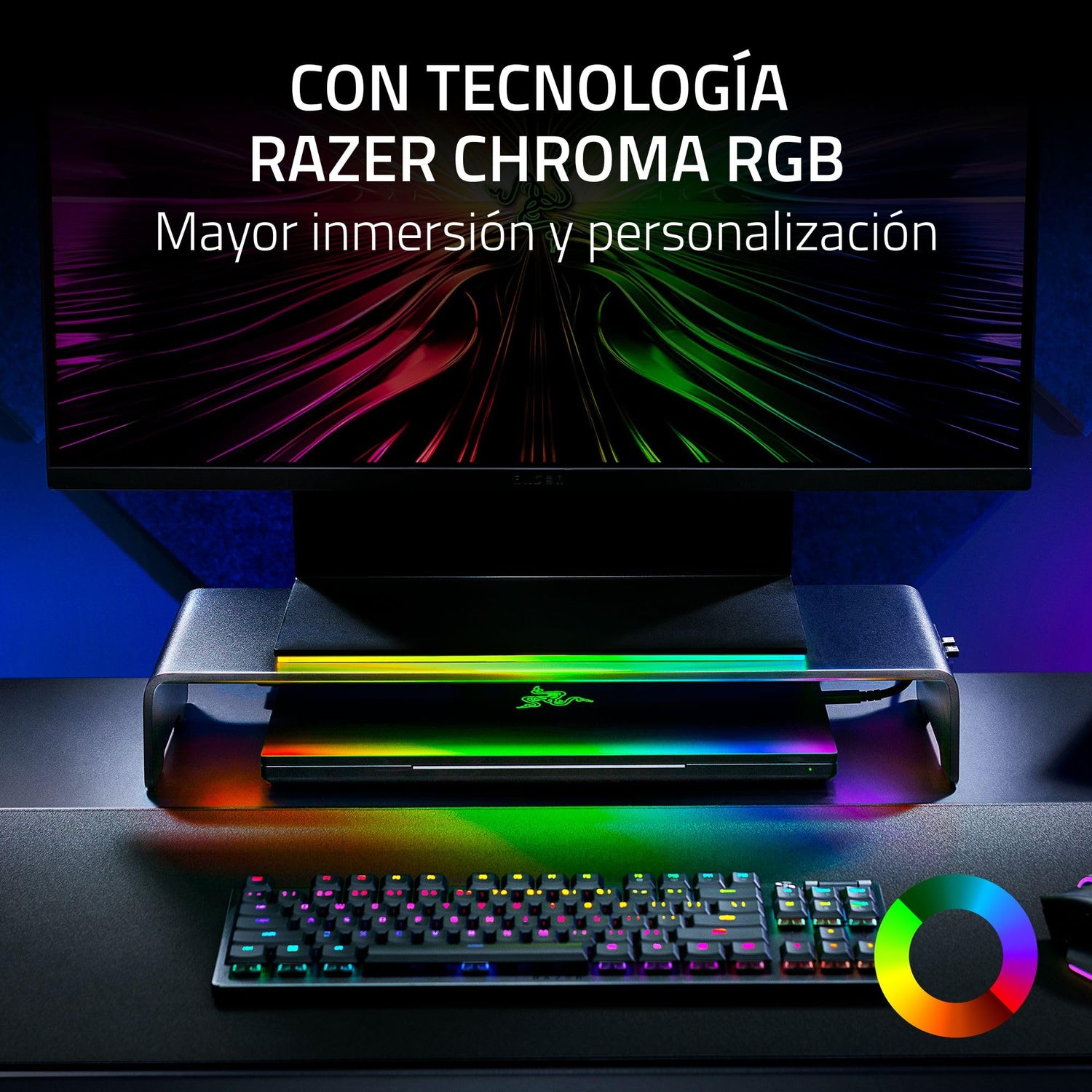 Razer Monitor Stand Chroma - Soporte de Monitor de Aluminio con concentrador USB-C de 4 vías con Chroma RGB (50cm x 21cm x 7,85cm, construcción Robusta, Capacidad de Carga de 20 kg) Negro