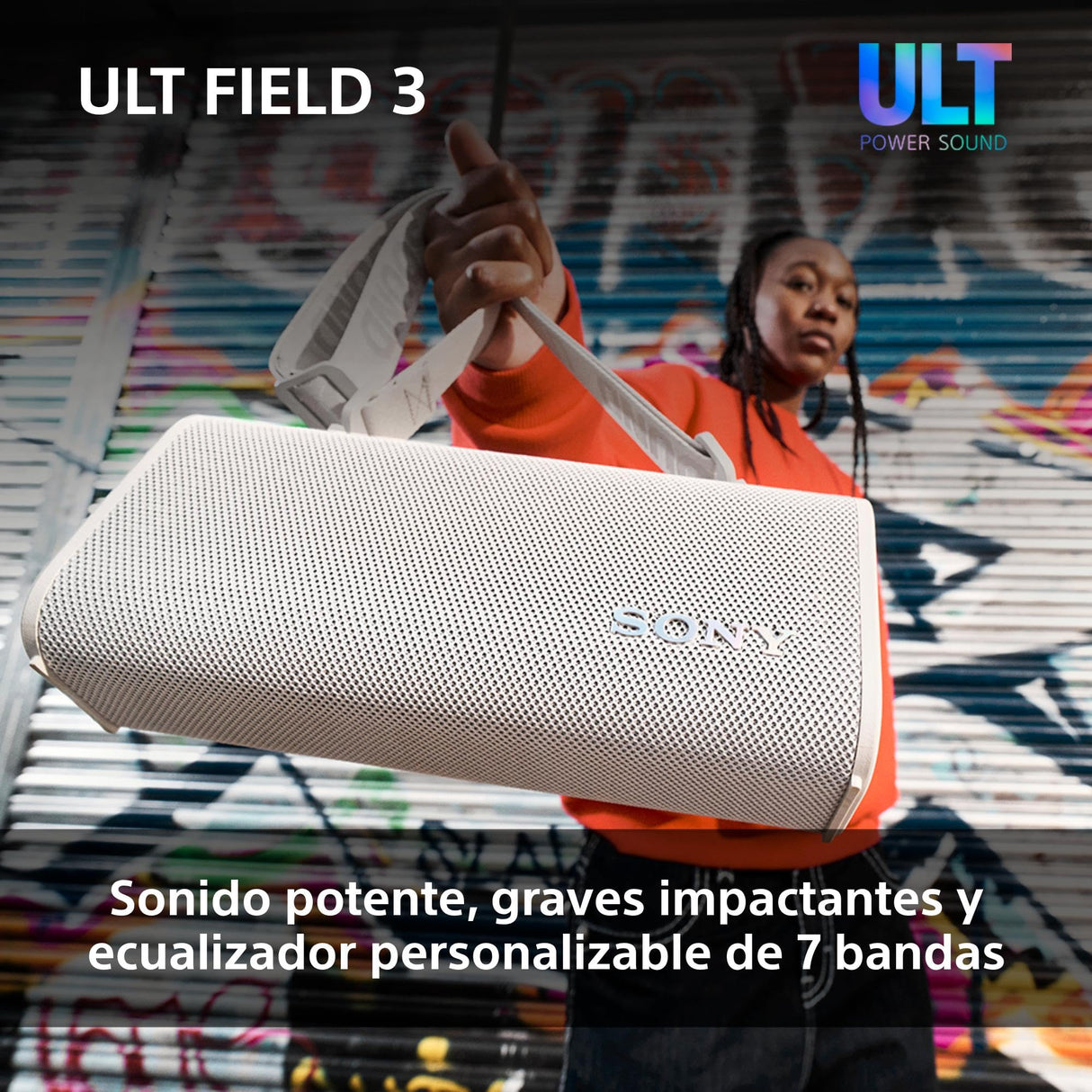 Sony ULT Field 3 - Altavoz Bluetooth portátil con ULT Power Sound, batería de 24 Horas, IP67, Resistente al Agua, al Polvo y a los Golpes, Correa Desmontable para el Hombro, Compacto - Blanco Marfil