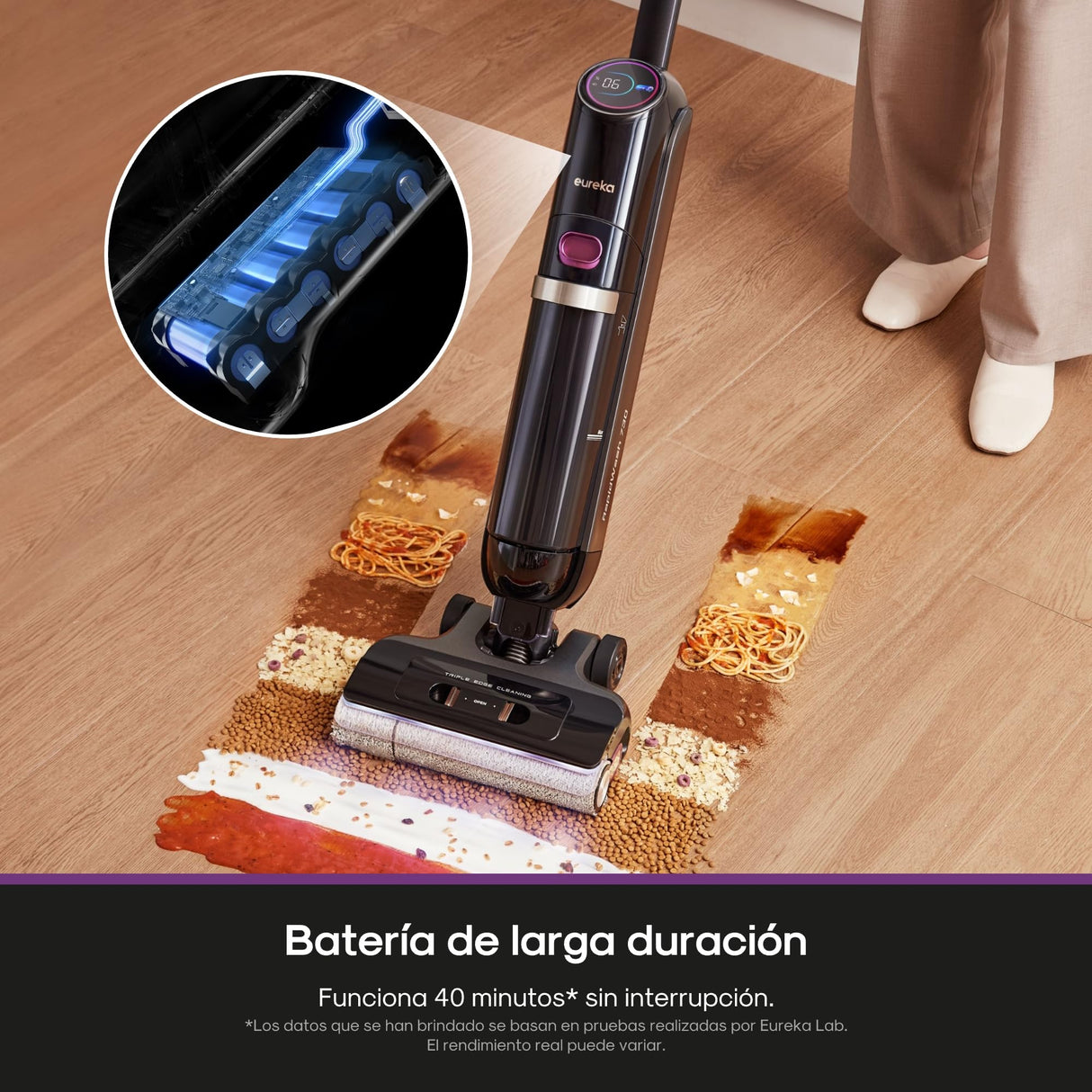 EUREKA RapidWash NEW730 Aspiradora Fregadora Sin Cable en Seco y Húmedo, Posición Baja de 170°, 21600 Pa, Lavado con Agua Caliente a 85°C, Secado en 5 Minutos, Autolimpieza, Antienredos
