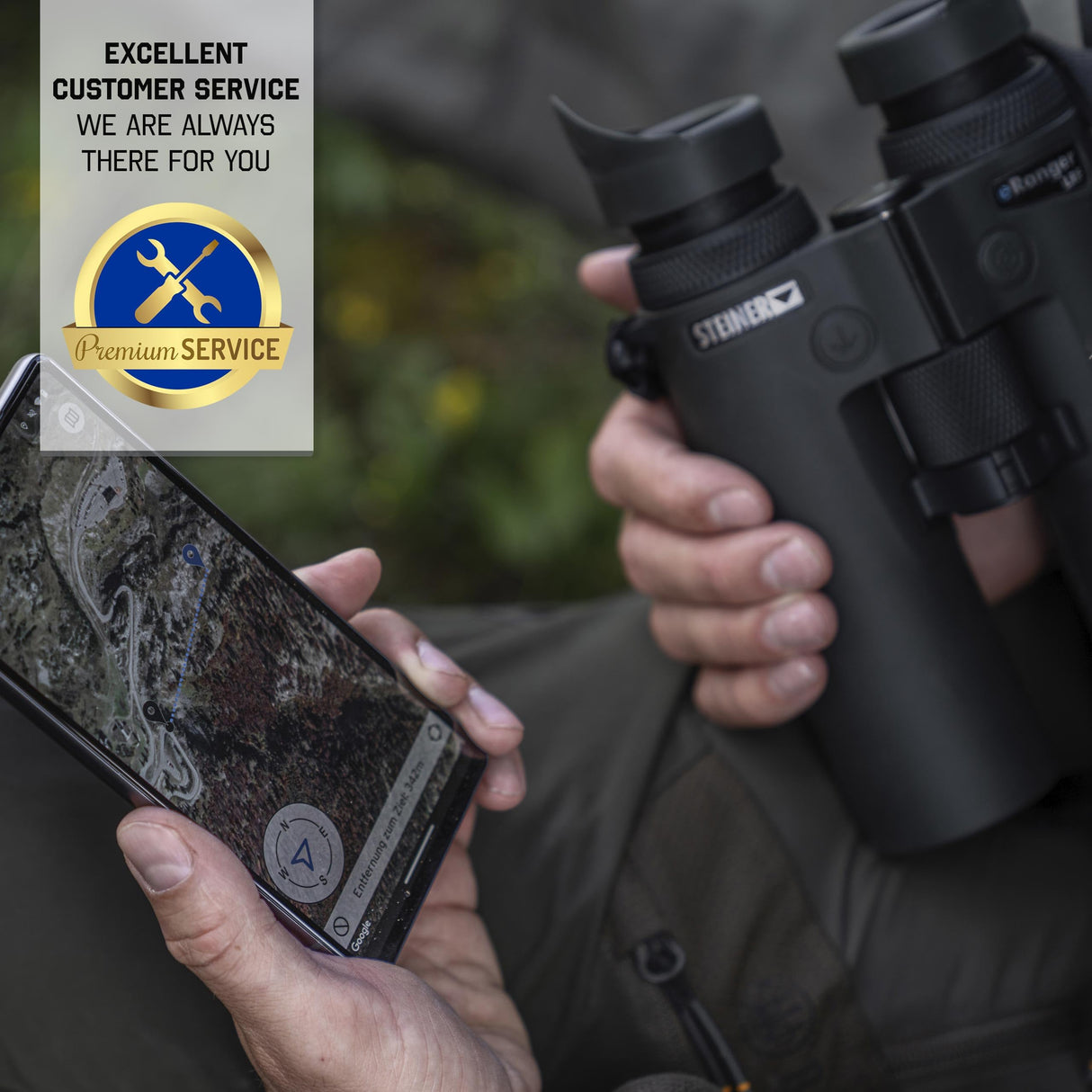 STEINER Prismáticos de Caza eRanger LRF 10x42 - telémetro láser hasta 3.000 m, transmisión Digital a la aplicación Steiner Connect, conectividad con eRanger 8, Steiner Impact Locator