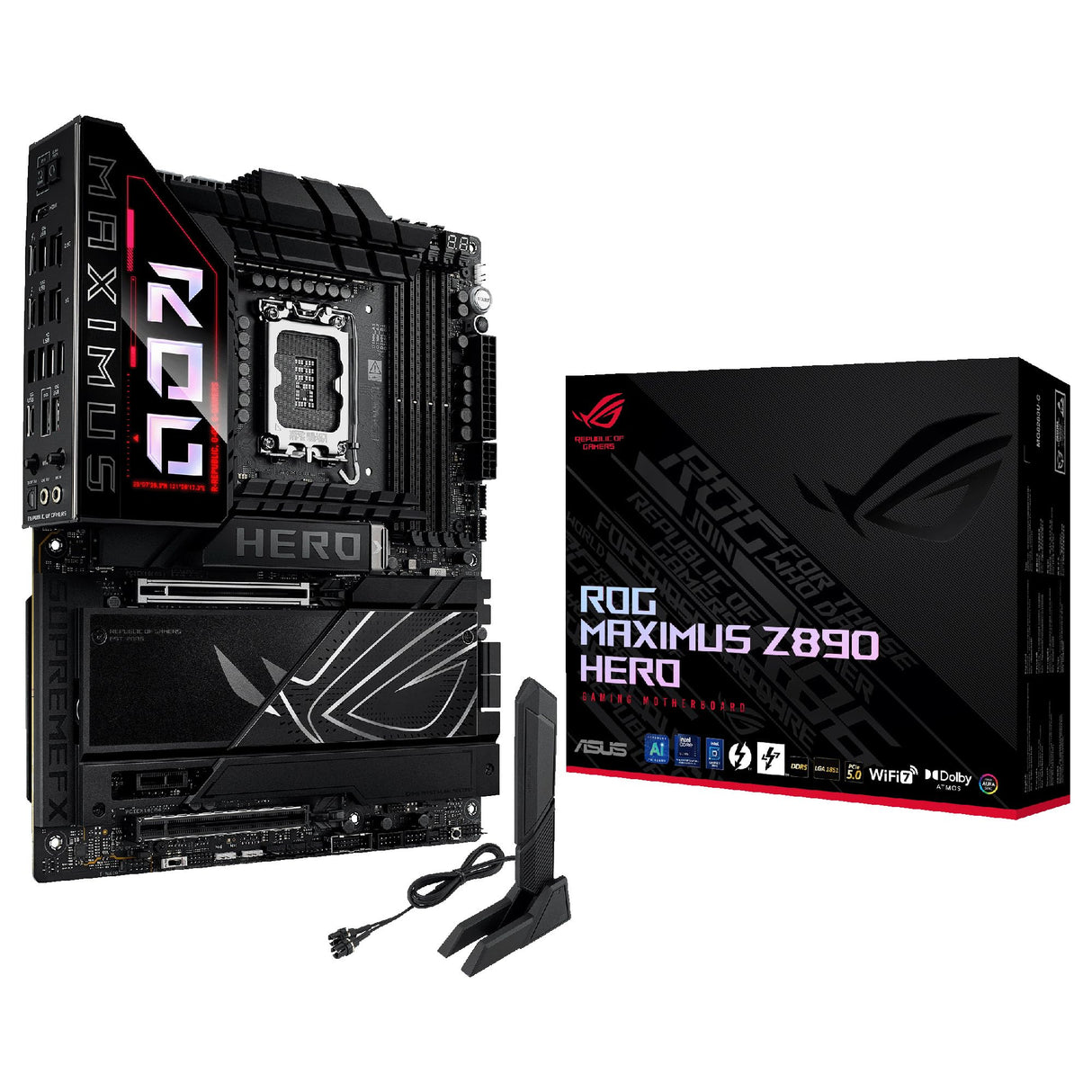 ASUS ROG Maximus Z890 Hero - Placa Base ATX, 22+1+2+2 etapas de Potencia, DDR5, PCIe 5.0 Compatible con GPU de última generación, Seis M.2, WiFi 7, overclocking AI, PCIe Q-Release Slim