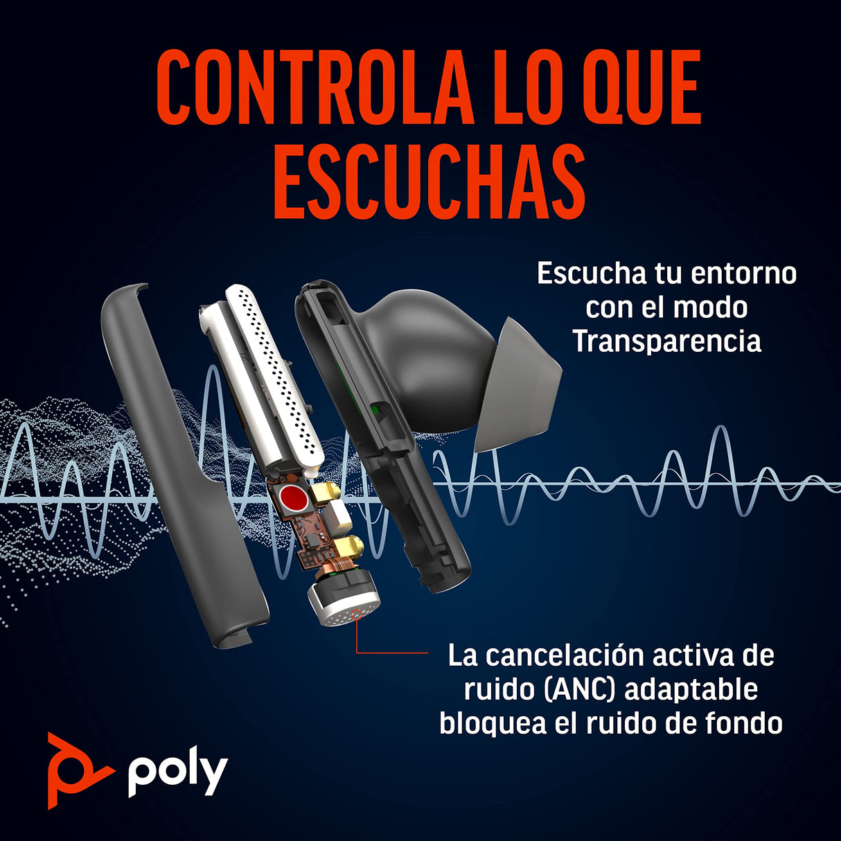 Auriculares Voyager Free 60+ UC de Poly (Plantronics) — Cancelación de ruido para llamadas nítidas — ANC — Estuche de carga con control táctil — Compatible con iPhone, Android, PC/Mac, Zoom y Teams