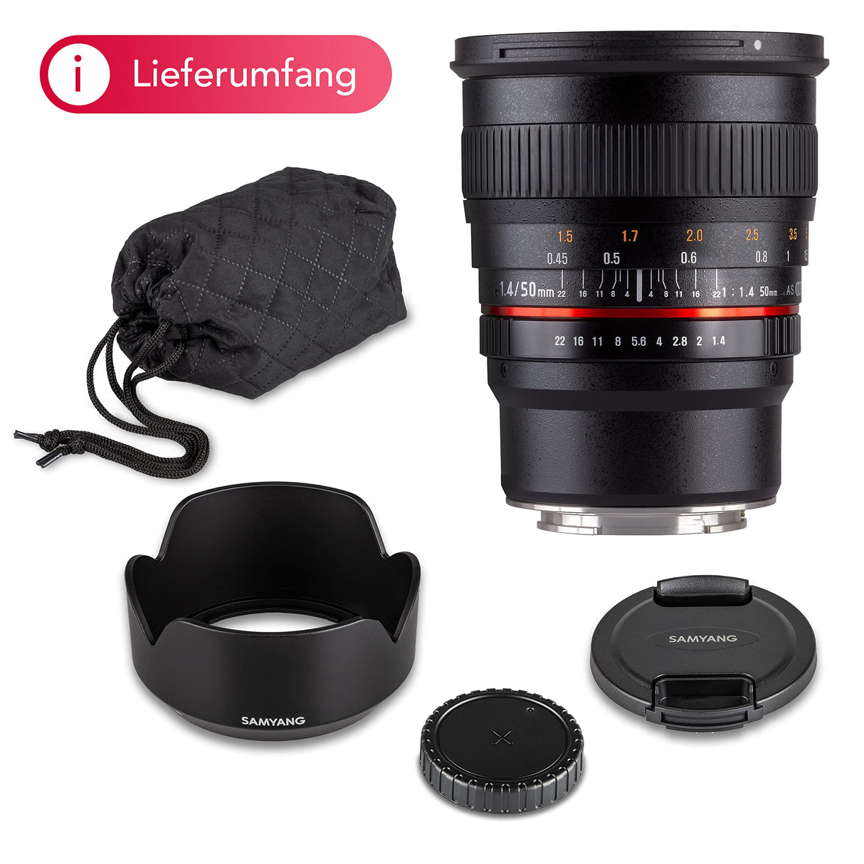 Samyang F1111110101 - Objetivo fotográfico DSLR para Fuji X (Distancia Focal Fija 50mm, Apertura f/1.4-22 AS UMC, diámetro Filtro: 77mm), Negro