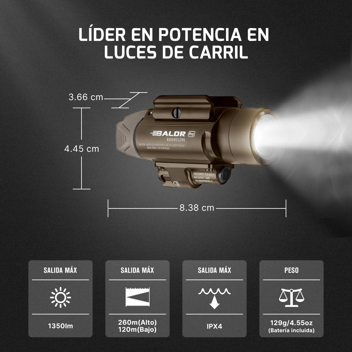 OLIGHT Baldr Pro Linterna Luz Salida 1350 Lúmenes Alcance 260 Metros y LED Blanca Recargable Baterías Incluidas IPX8 (Desierto Tan)