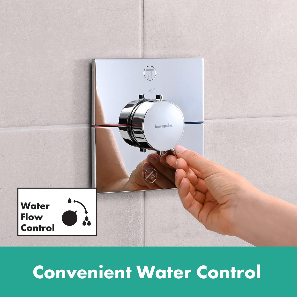 hansgrohe ShowerSelect Comfort E, termostato empotrado , grifo con botón de seguridad (SafetyStop) a 40 °C, termostato rectangular para ducha y bañera, mezclador para 2 funciones, cromo