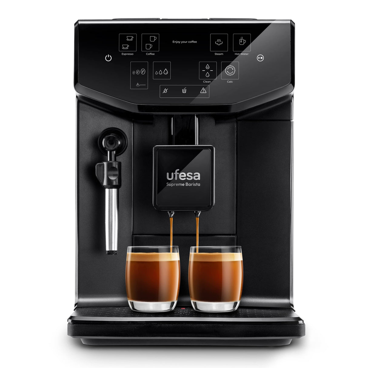 Ufesa Supreme Barista Cafetera Superautomática con 20 Bares, Panel Táctil, Molinillo Incorporado, Tecnología Patentada, Grosor del Café Ajustable, 1550W, Fabricada en España