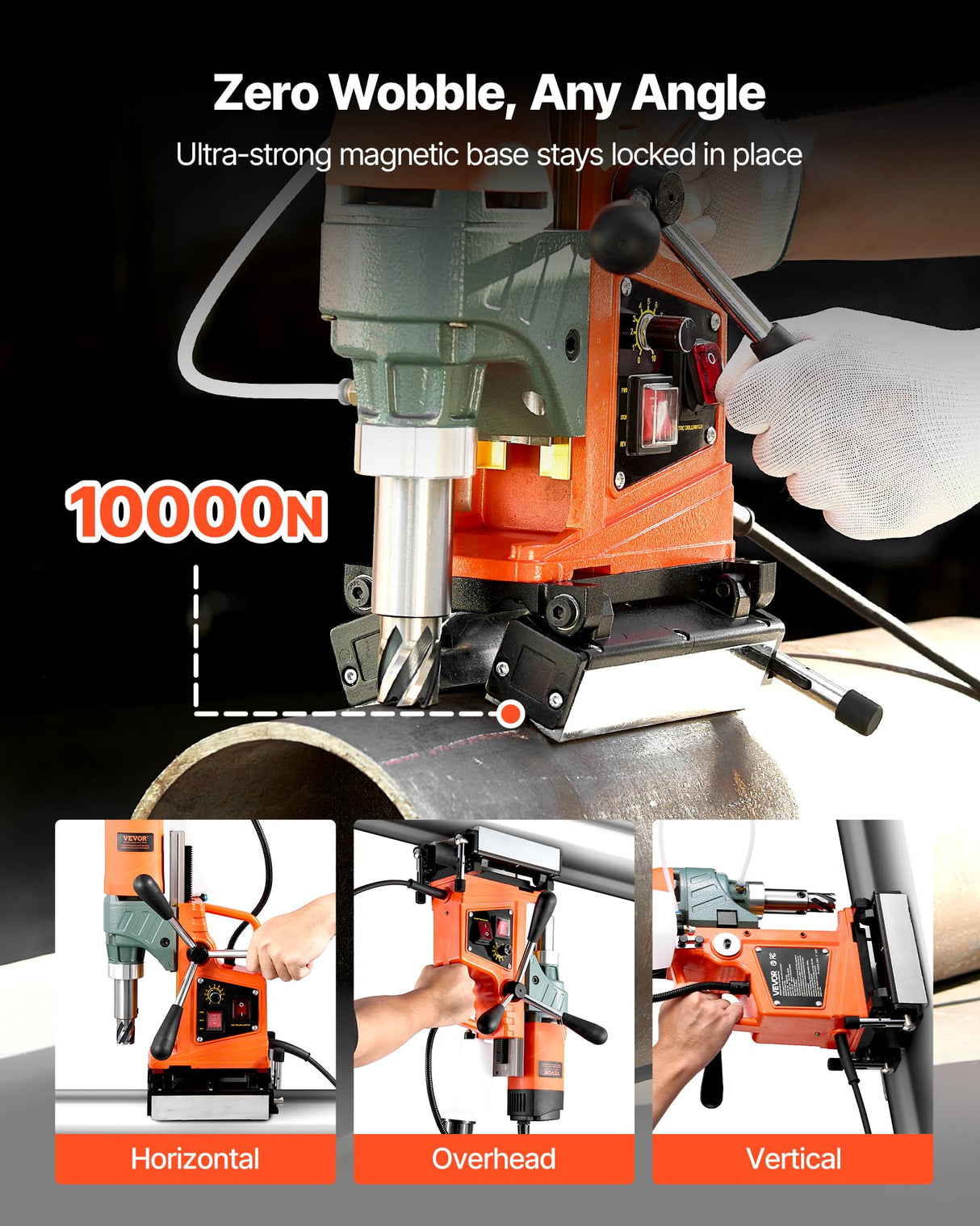 VEVOR Taladro Magnético de 1400 W, Diámetro de Perforación de 50 mm, Dirección Reversible, Velocidad de 0-850 RPM, Taladro Magnético para Superficies Metálicas para Bricolaje Industrial y Doméstico