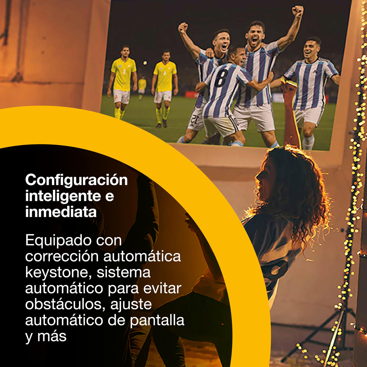 Epson Lifestudio Flex Plus EF-72 Roble,proyector portátil smart,Sound by Bose,Google TV,4K Pro UHD, Función de lámpara lateral LED, soporte ajustable, uso en interiores/exteriores, 5 años de garantía*