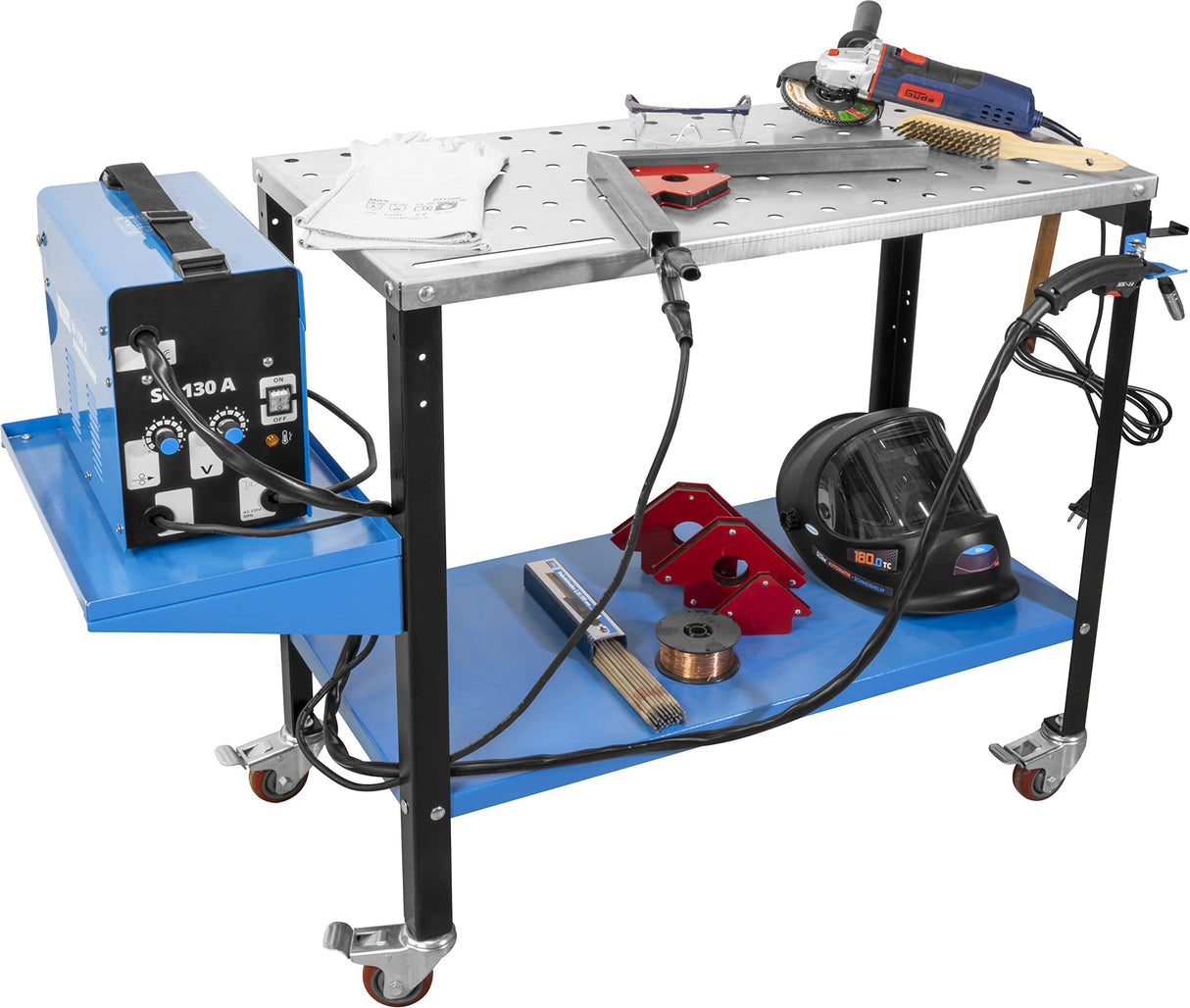 Güde 20105 MST 915 plus - Mesa de soldadura portátil (consola de soldador, ojales colgantes, incluye juego de imanes de soldadura de 4 piezas, capacidad de carga 300 kg), color azul