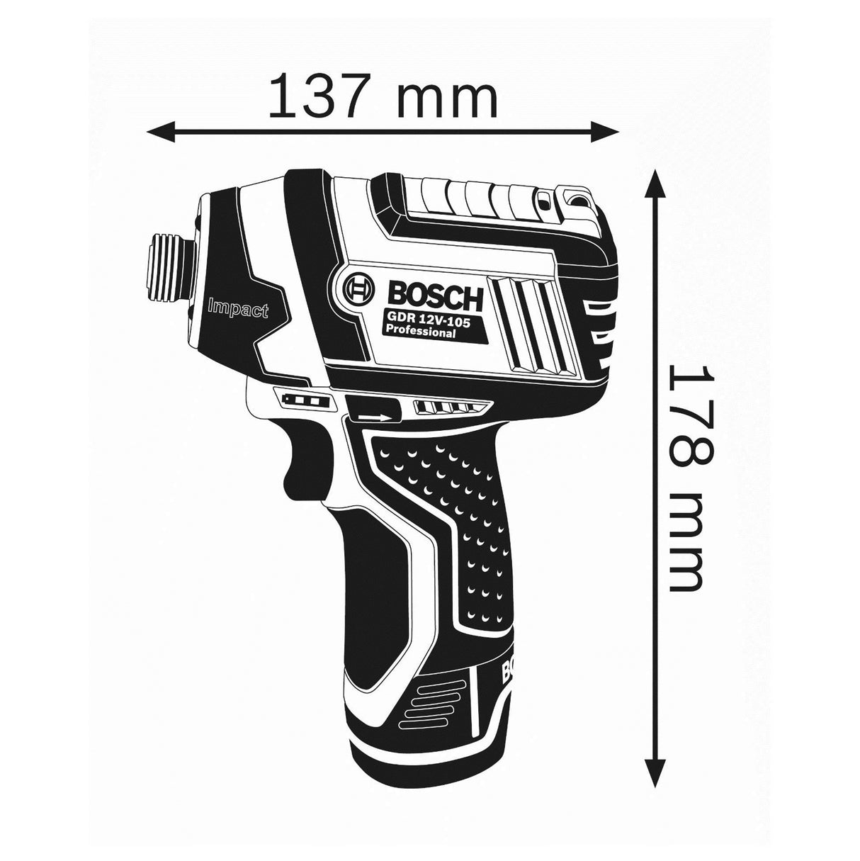 Bosch Professional GDR 12V-105 - Atornillador de impacto a batería (2 baterías x 2.0 Ah, 12V, 105 Nm, en L-BOXX)