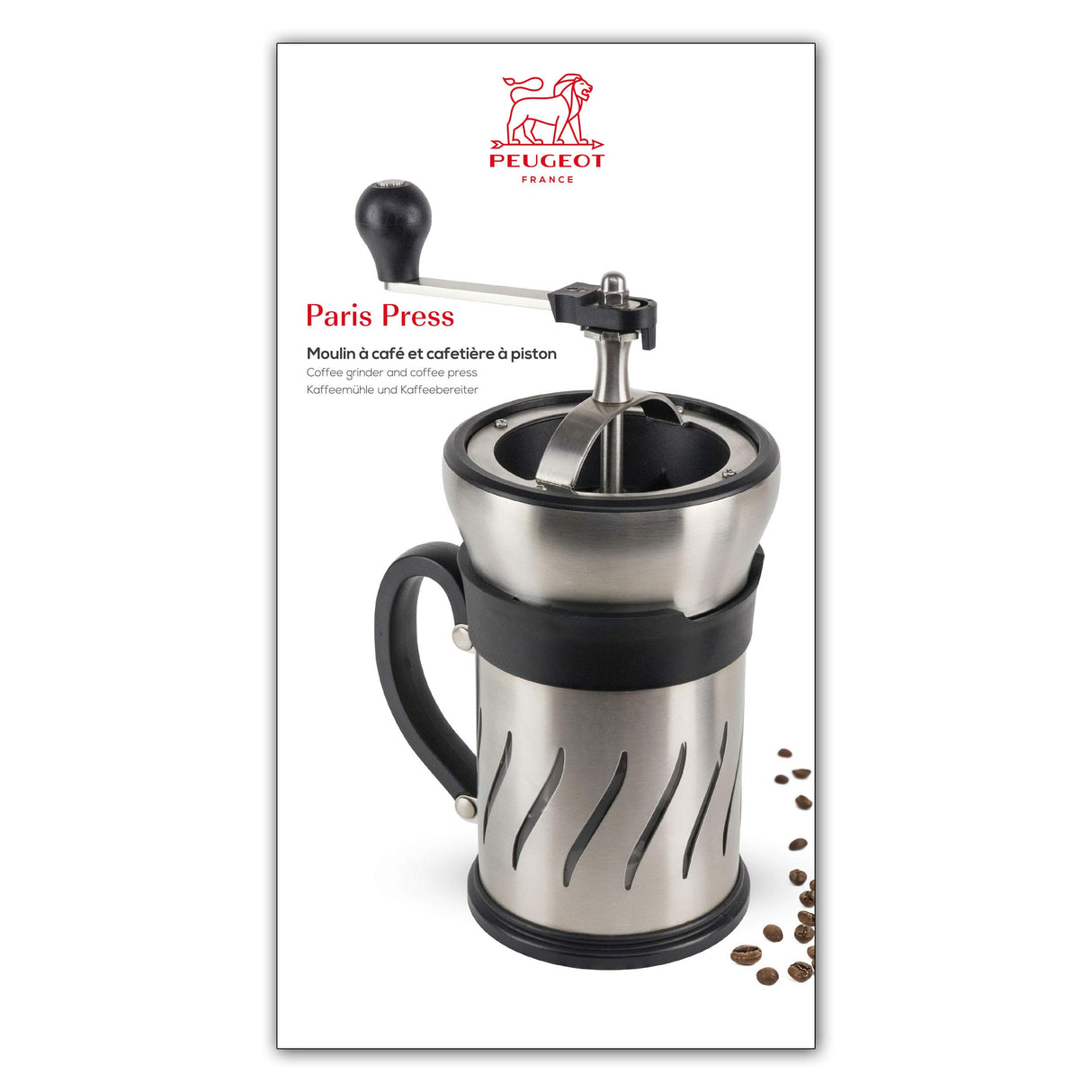 Peugeot Paris Press - Molinillo de café y cafetera en uno, acero inoxidable, plástico, cristal, 1