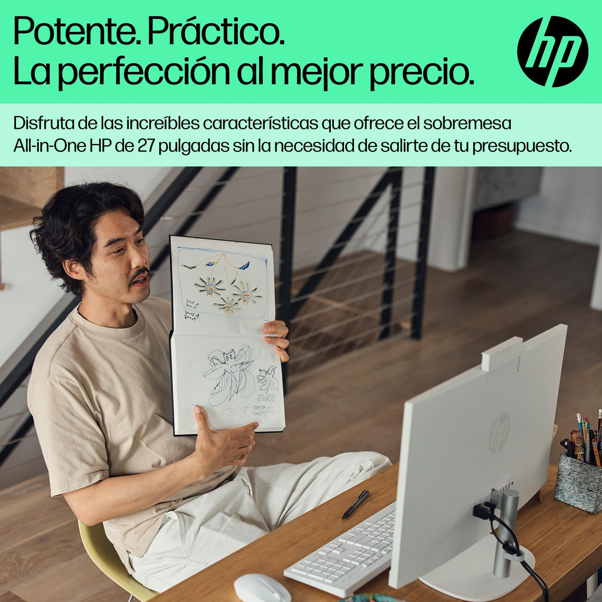 HP All-in-One 27-cr0073ns - Ordenador de sobremesa 27" Full HD con cámara, Teclado y ratón inalámbricos (Intel Core i5-1334U, 16GB RAM, 512GB SSD, Intel UHD Graphics, Windows) Blanco