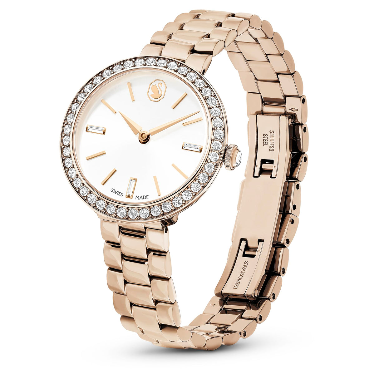 Swarovski Reloj Certa, Fabricado en Suiza, Brazalete de Metal, Tono Dorado, Acabado Tono Oro champán