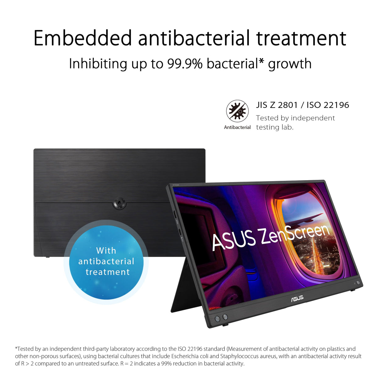 ASUS ZenScreen MB16AHV Monitor portátil, 15,6 Pulgadas, Full HD, IPS, HDMI, USB Type-C, Filtro de luz Azul, Superficie antirreflejos, Tratamiento Antibacteriano