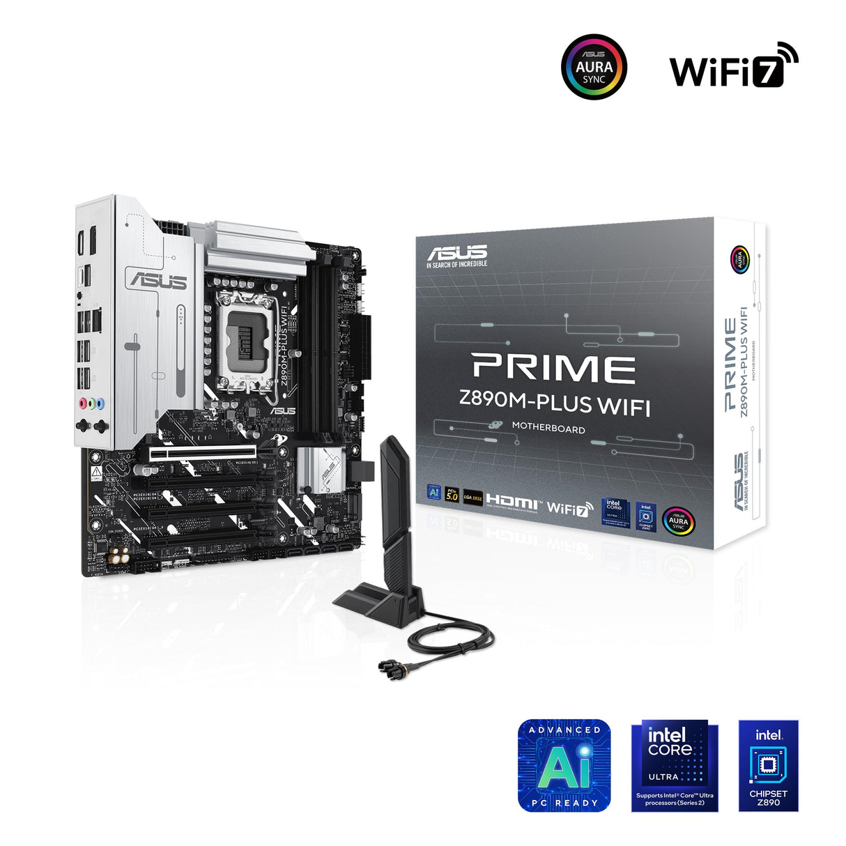 ASUS Prime Z890M-PLUS WiFi - Placa Base mATX, 10+1+2+1 (80 A) etapas de Potencia, PCIe 5.0 Compatible con GPU de última generación, Puerto USB Tipo-C a 20 Gbps, 3 Ranuras M.2, Wi-Fi 7, Q-Antenna