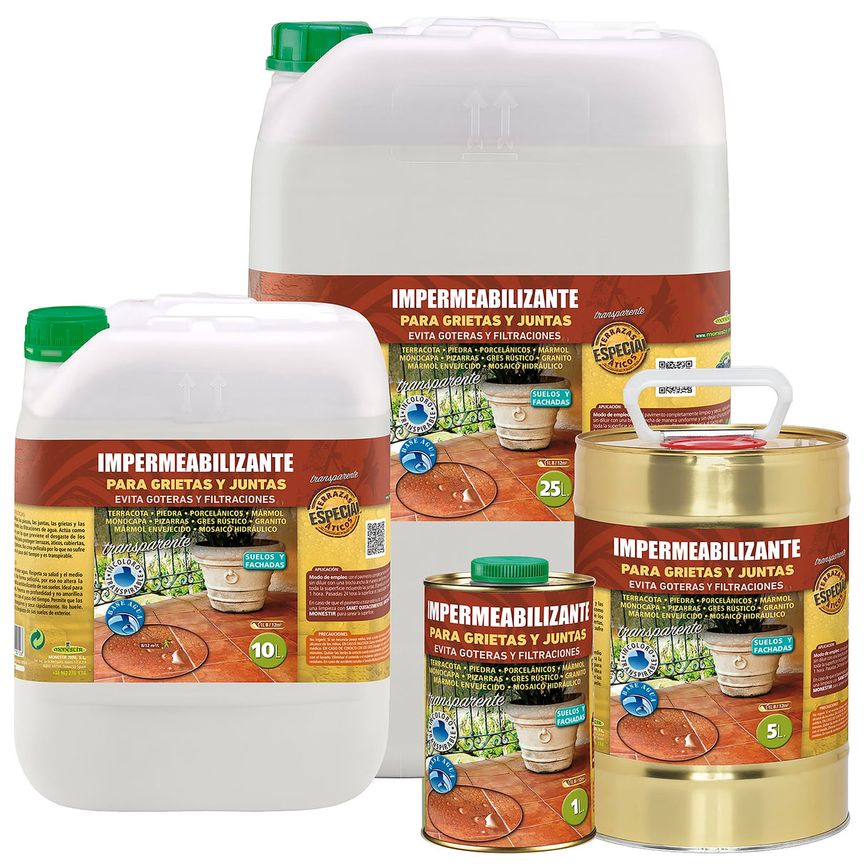 MONESTIR Impermeabilizante para Grietas y Juntas, Terrazas y Áticos, Suelo y Pared 10L