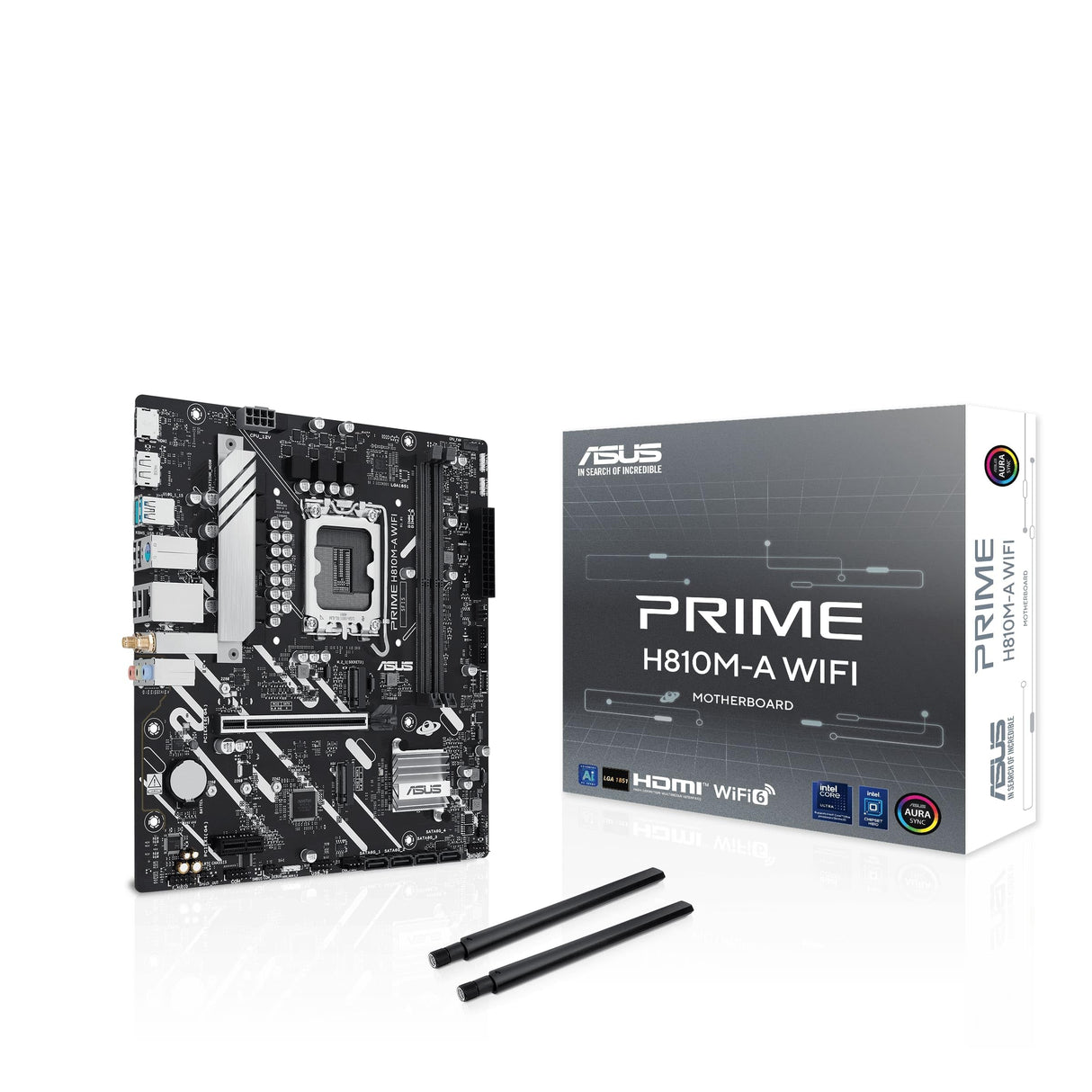 ASUS Prime H810M-A WiFi, Placa Base Intel mATX, 6+1+1+1 etapas de alimentación, Ranura DDR5, PCIe 4.0, 2 Ranuras M.2, WiFi 6E, Ethernet Intel 16 GB, DisplayPort, HDMI, USB-A 10 Gbps, USB-C 5 Gbps,