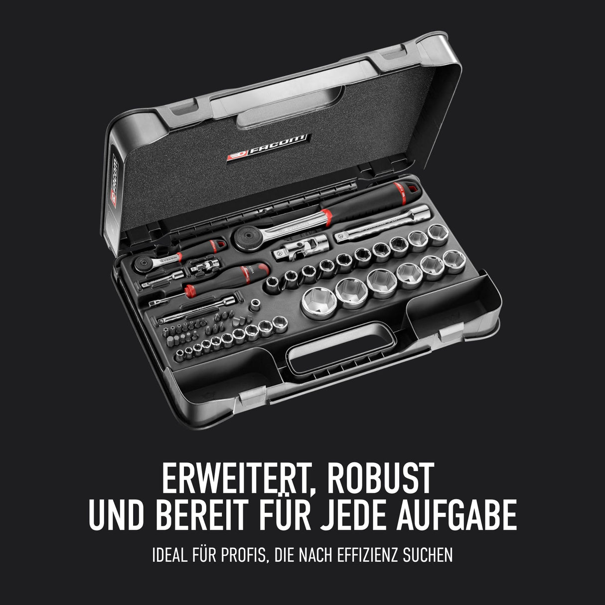 FACOM Juego de Llaves de Vaso y Puntas 1/4” y 1/2”, 58 Piezas, Carracas Selladas, MBOX, RS.161-2