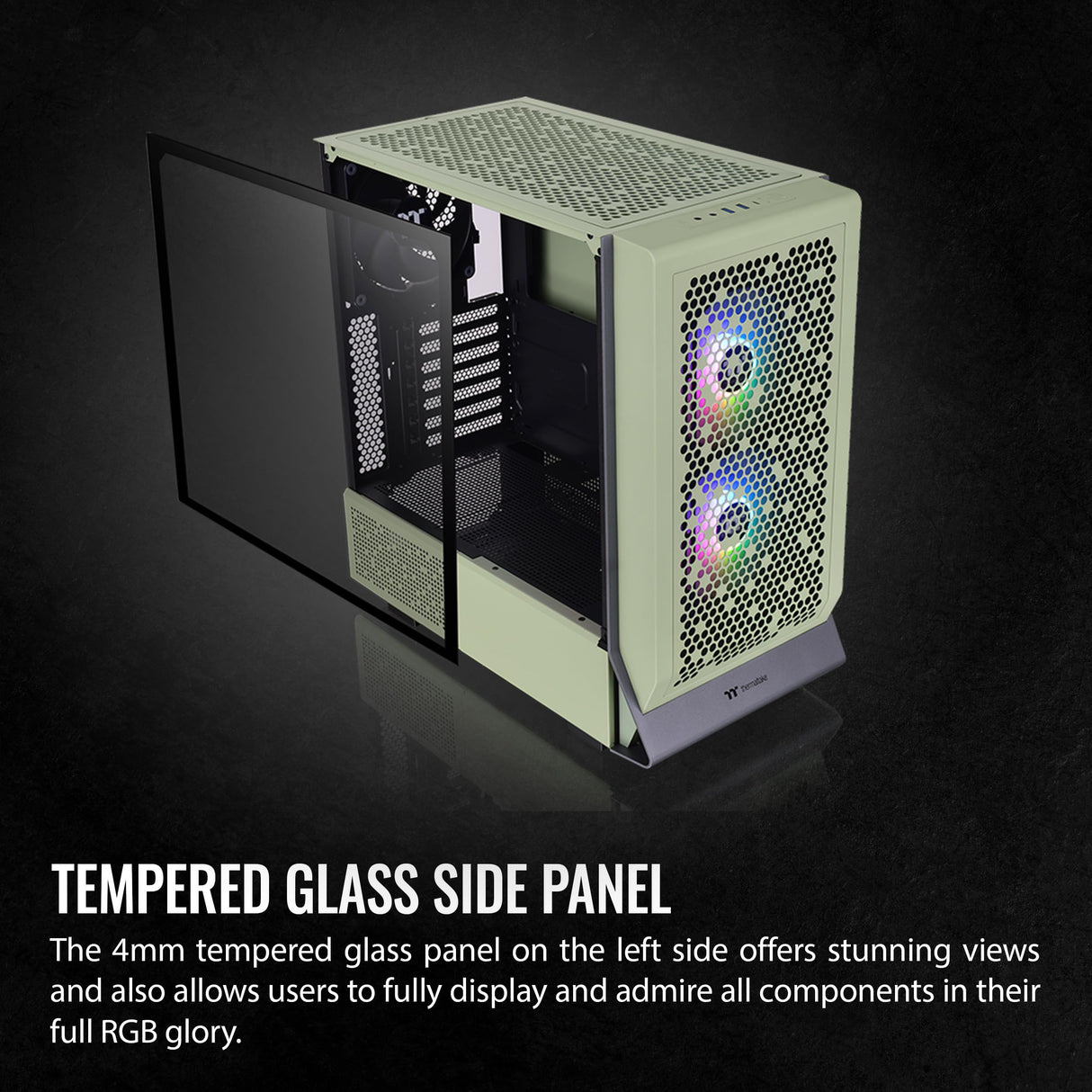 Thermaltake Ceres 300 Matcha Green Mid Tower E-ATX - Carcasa para computadora con Panel Lateral de Vidrio Templado; 2 Ventiladores CT140 ARGB preinstalados; Ranuras PCIe giratorias; CA-1Y2-00MEWN-00;