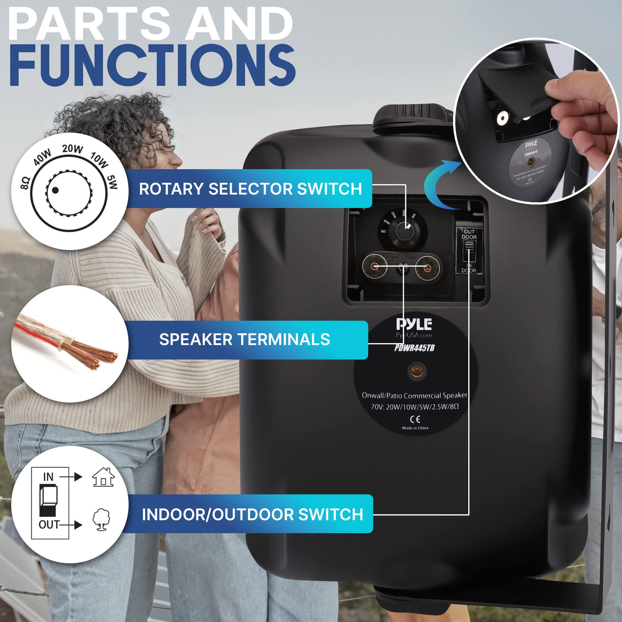 Altavoz de Patio al Aire Libre para Montaje en Pared, 3.5 Pulgadas, 2 vías, Resistente a la Intemperie, Altavoces comerciales montados en Pared o Techo con Transformador Integrado de 70 V, gabinete