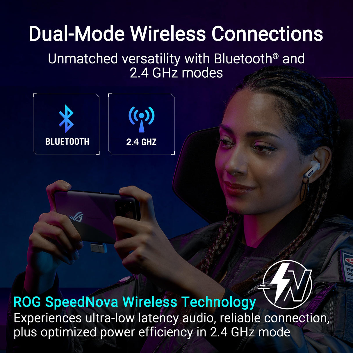 ASUS ROG Cetra True Wireless SpeedNova, Auriculares Gaming (2,4 GHz y Bluetooth 5.3, ROG SpeedNova, Audio de 24 bits y 96 kHz, micrófonos AI, ANC adaptativo, 46 Horas de autonomía), Negro